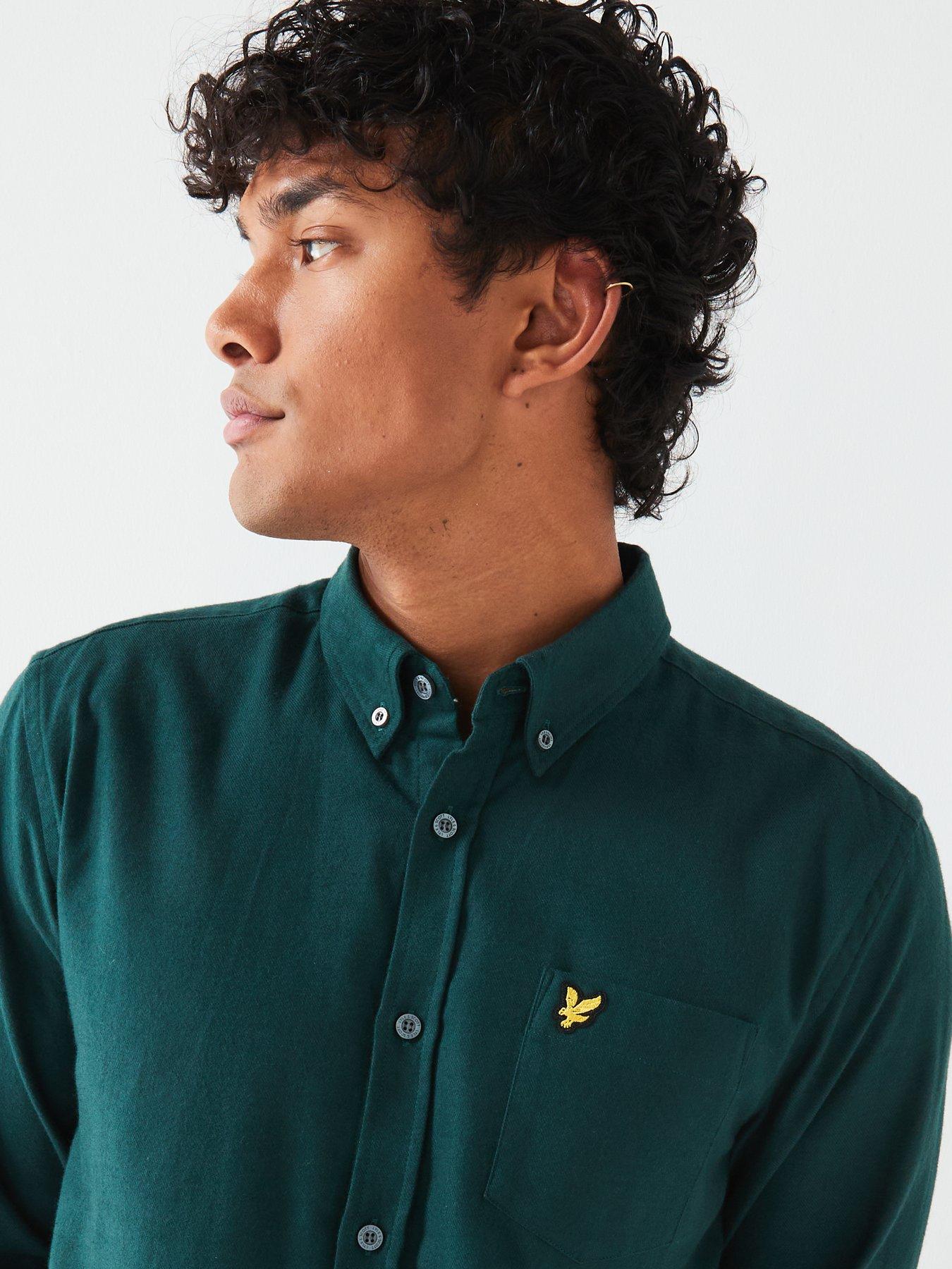 lyle-scott-lyle-amp-scott-long-sleeve-plain-flannel-shirt-dark-greenoutfit