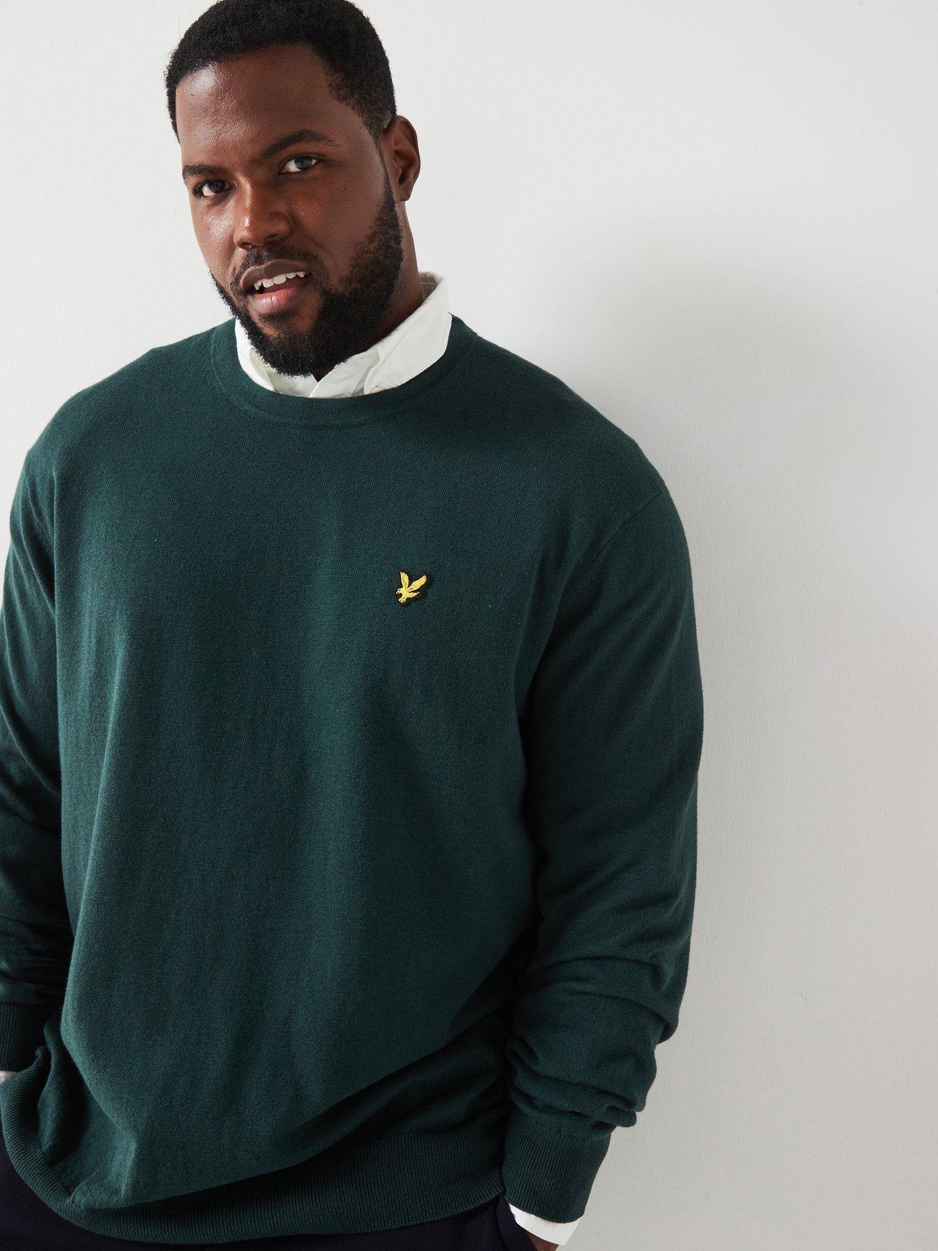 lyle-scott-lyle-amp-scott-big-amp-tall-cotton-merino-crew-knitted-jumper-dark-green