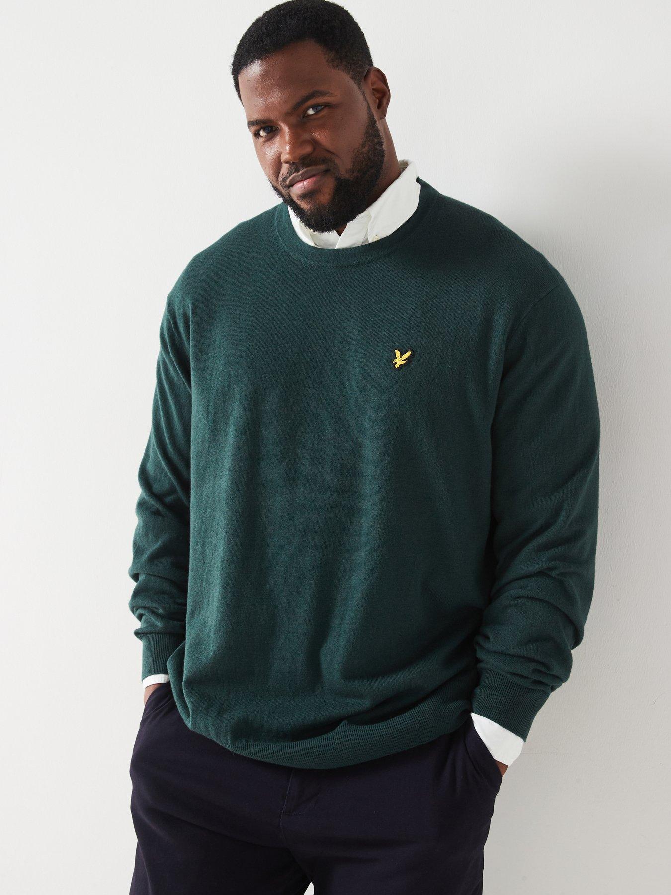 lyle-scott-lyle-amp-scott-big-amp-tall-cotton-merino-crew-knitted-jumper-dark-greendetail