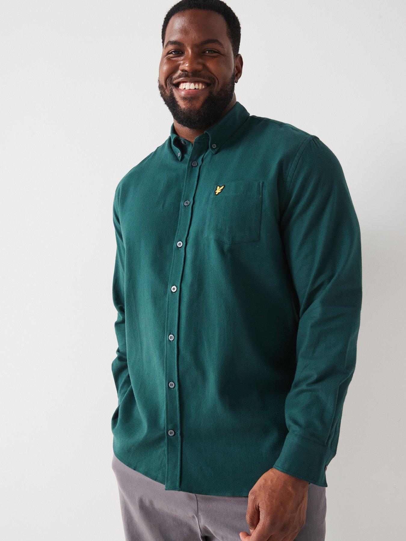 lyle-scott-lyle-amp-scott-big-amp-tall-long-sleeve-plain-flannel-shirt-dark-green