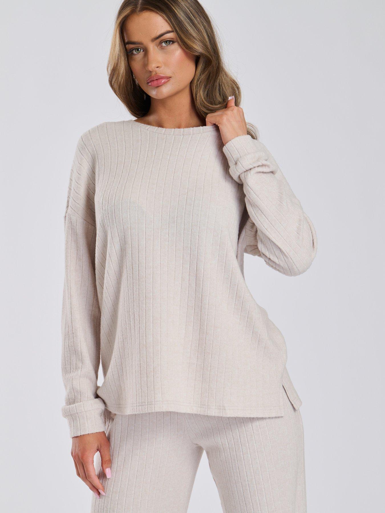 loungeable-loungeable-brushed-rib-jumper-oatmealback