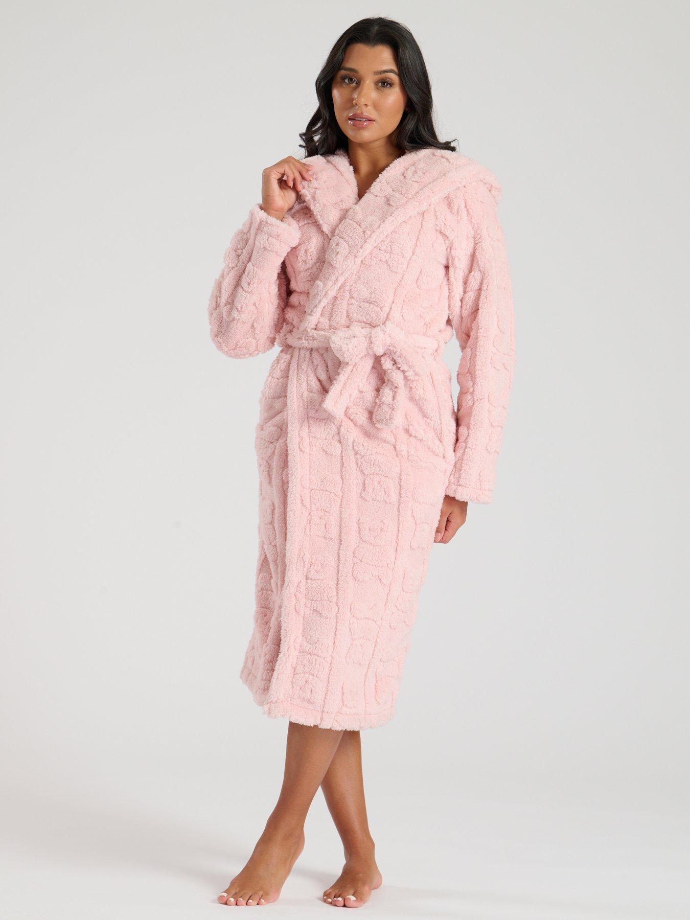 loungeable-loungeable-teddy-cut-sherpa-midi-hooded-robe-pinkdetail