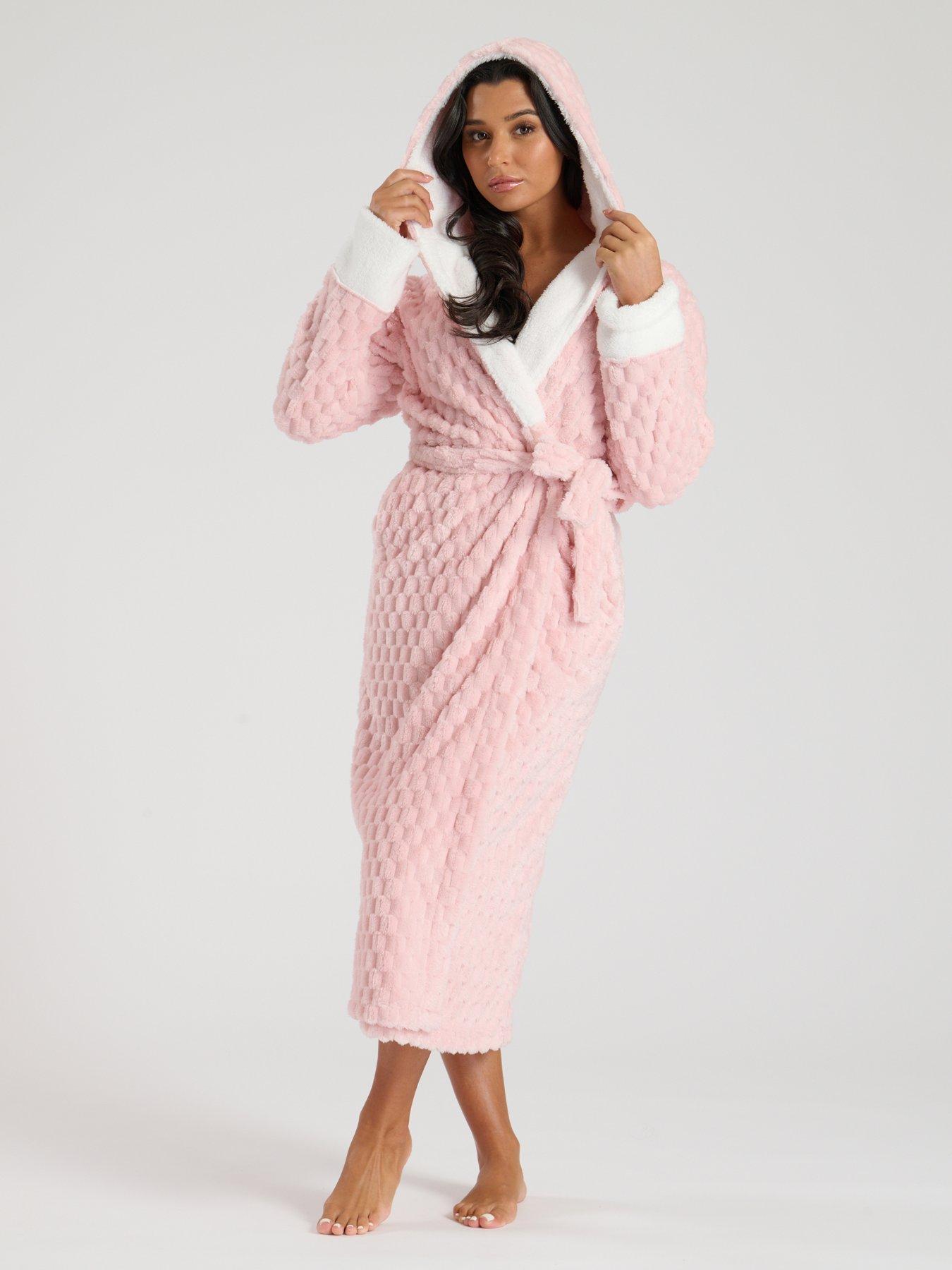 loungeable-loungeable-geometric-luxury-fleece-hooded-maxi-robe-pinkdetail