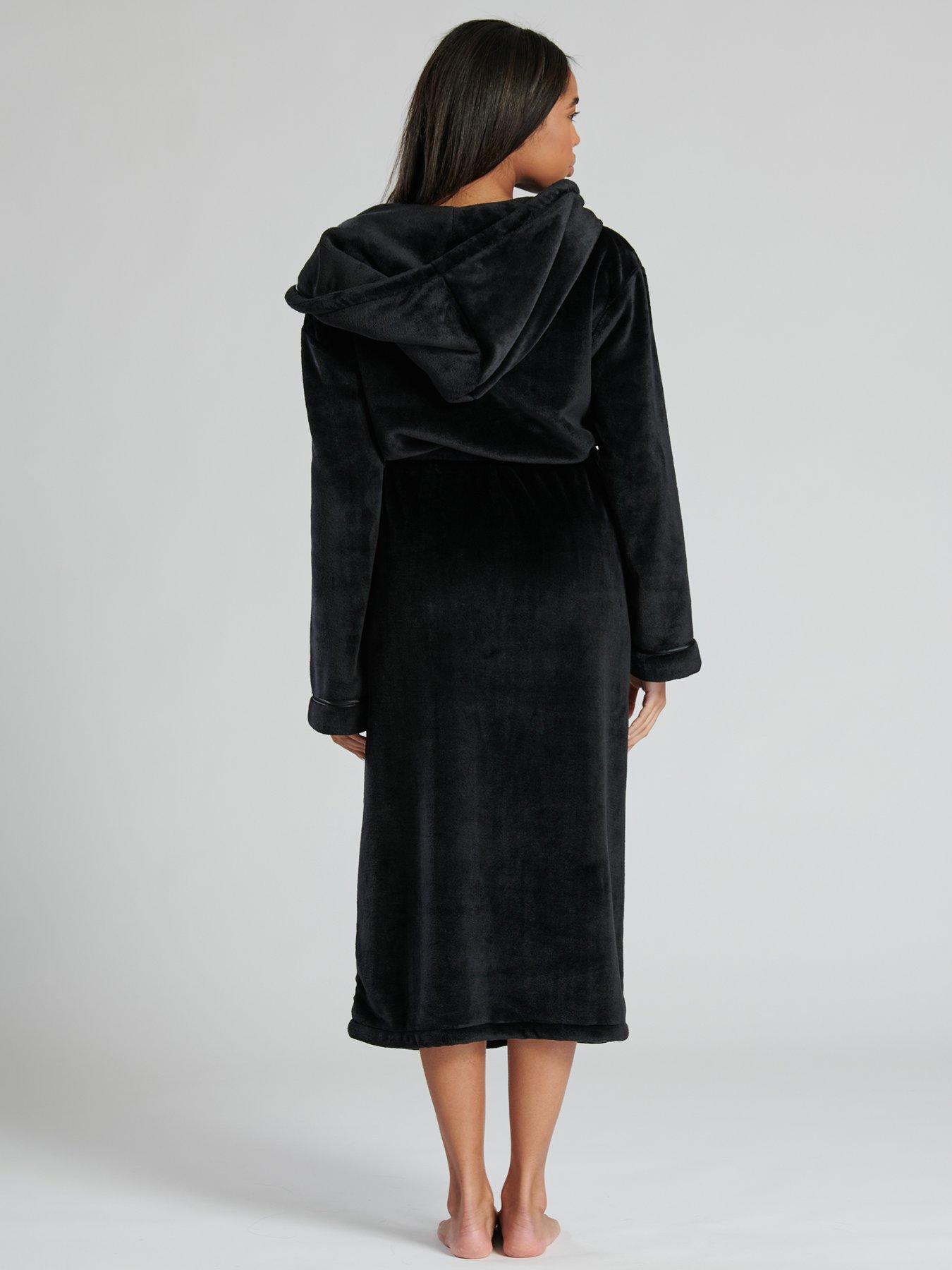 loungeable-loungeable-ribbon-trim-luxury-fleece-hooded-maxi-robe--blackstillFront