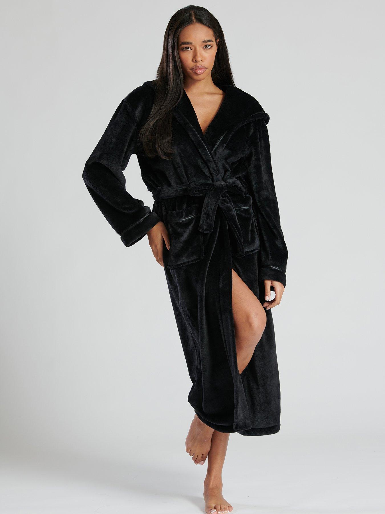 loungeable-loungeable-ribbon-trim-luxury-fleece-hooded-maxi-robe--blackback