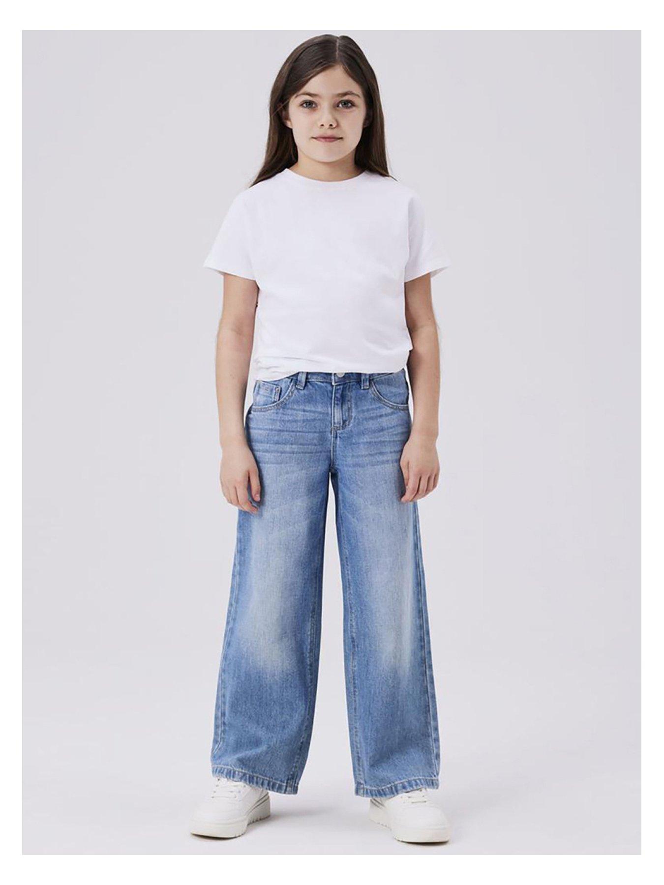 Image 1 of 4 of Name It Girls Rose Wide Leg Jeans - Medium Blue Denim