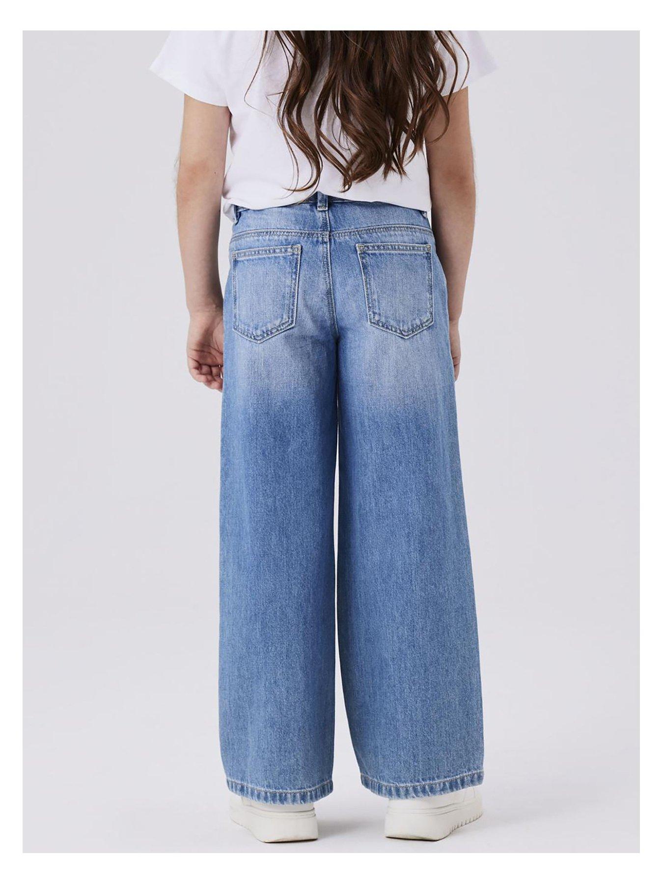 Image 2 of 4 of Name It Girls Rose Wide Leg Jeans - Medium Blue Denim