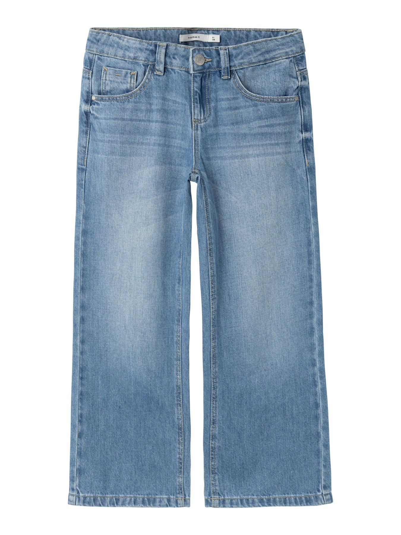 Image 3 of 4 of Name It Girls Rose Wide Leg Jeans - Medium Blue Denim