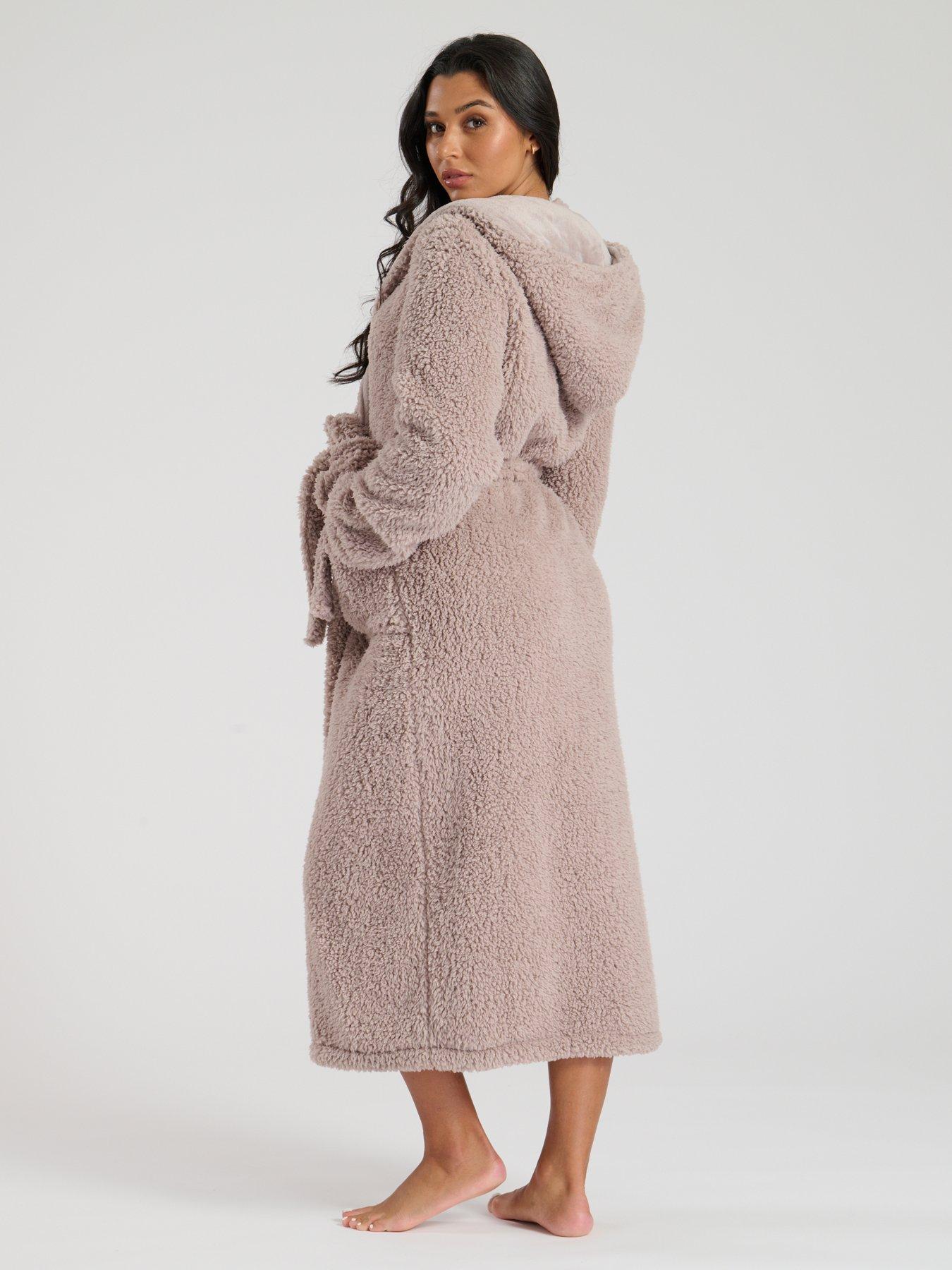 Image 2 of 6 of Loungeable Loungeable Luxury Sherpa Maxi Robe With Lined Hood - Mink