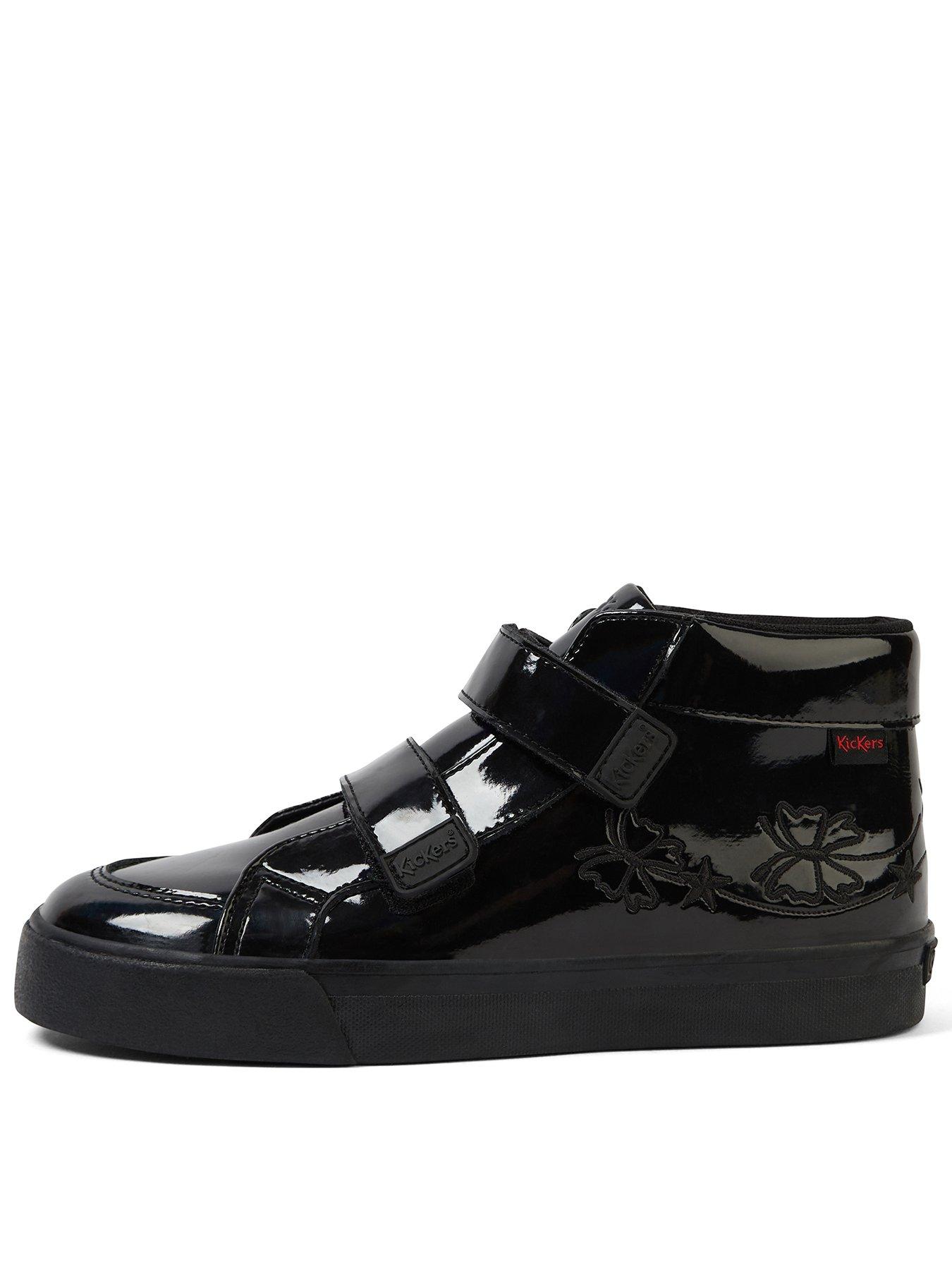 Kickers Girls Tovni Hi Vel Stardust Patent Leather School Shoe - Black