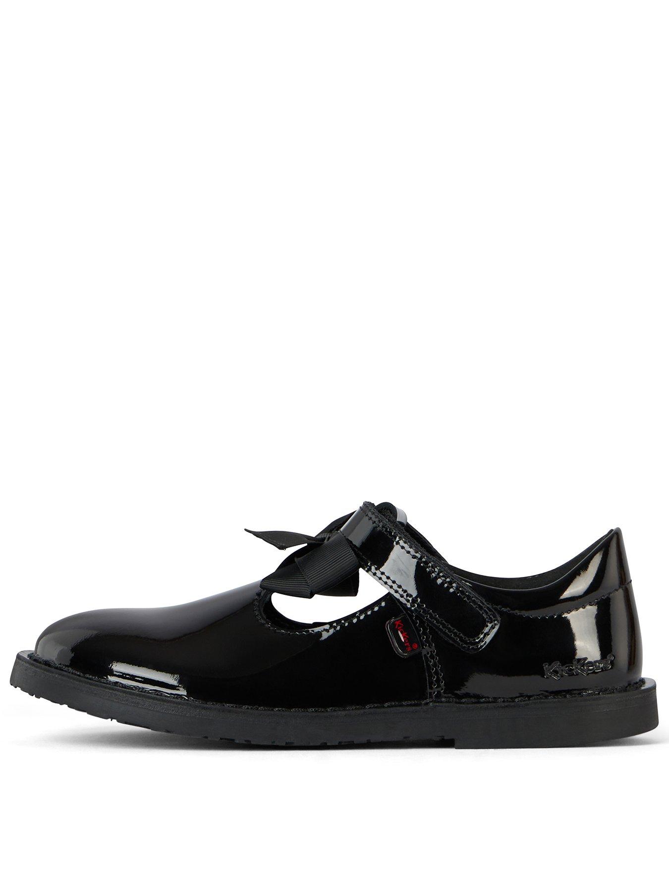 Image 1 of 6 of Kickers Girls Adlar T Bar Bow Patent Leather School Shoe - Black