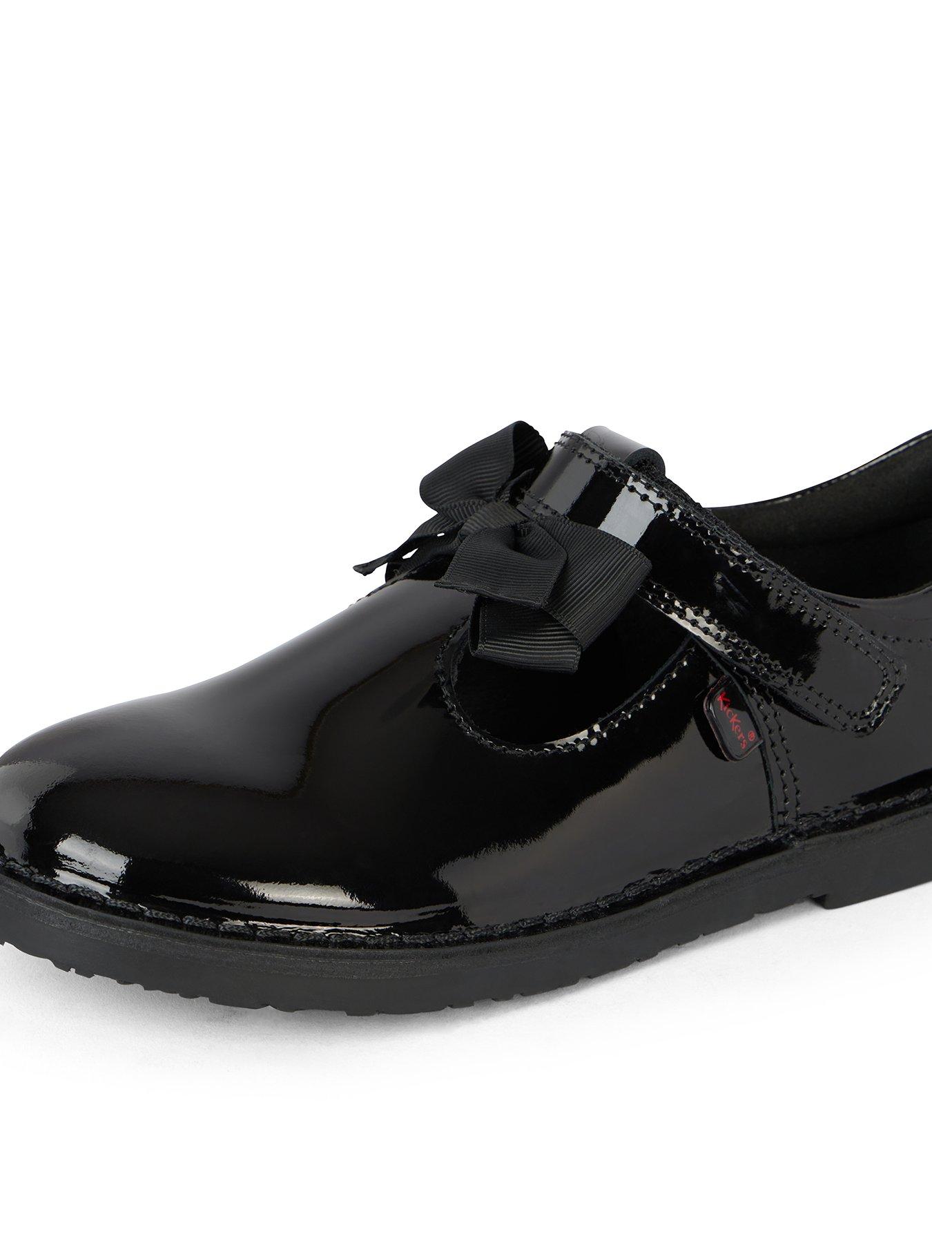Image 5 of 6 of Kickers Girls Adlar T Bar Bow Patent Leather School Shoe - Black