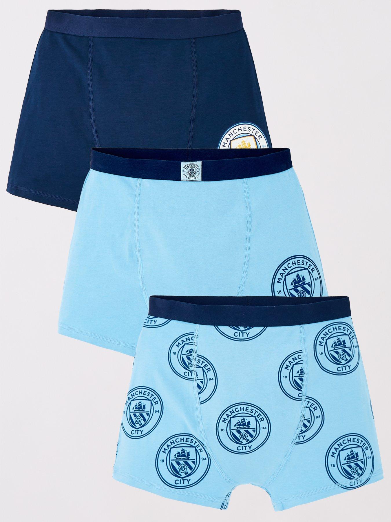 Image 1 of 5 of Manchester City Manchester City Football 3 Pack Boxer Trunks - Blue