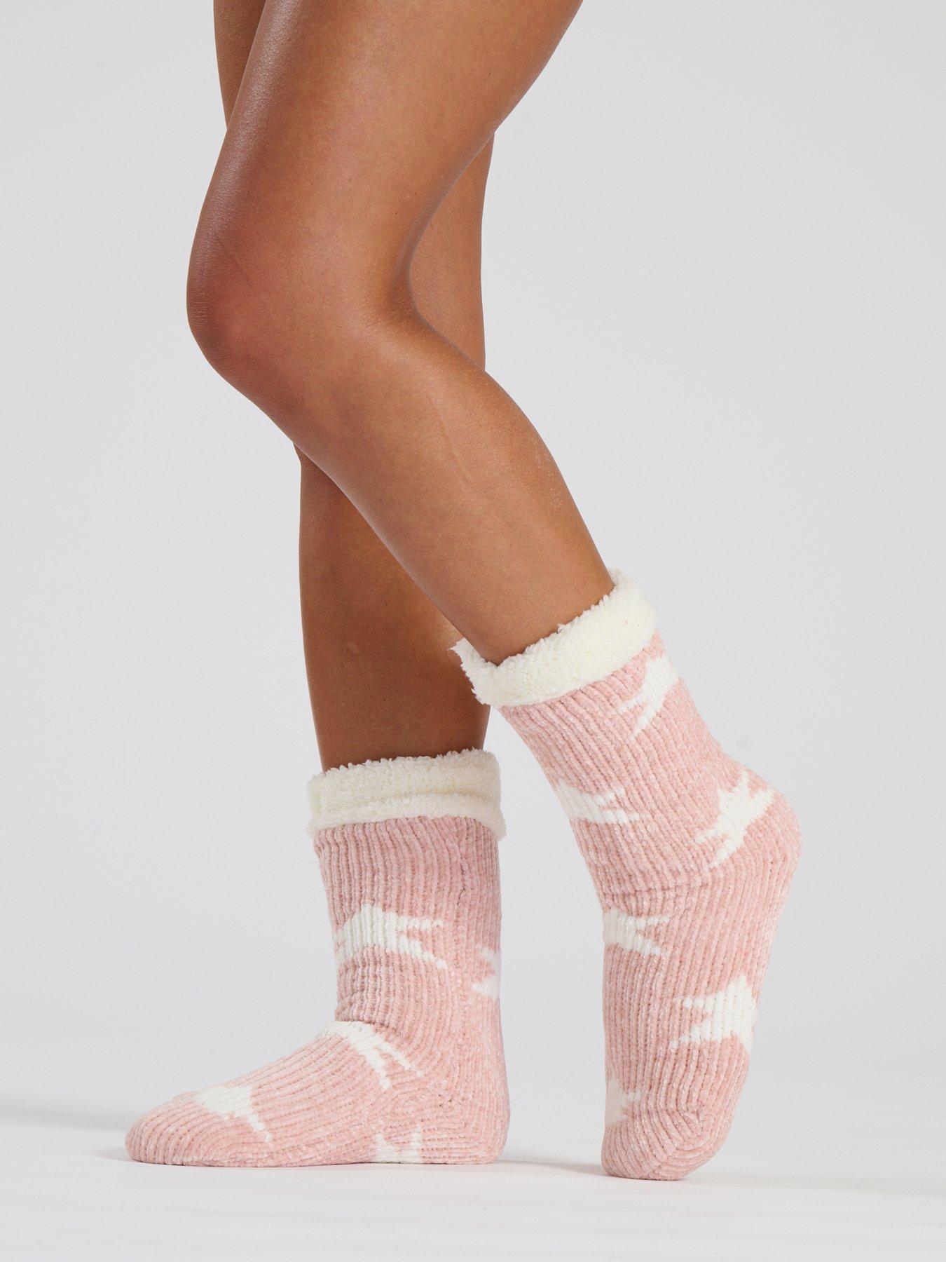 loungeable-loungeable-chenille-star-socks-with-sherpa-lining-pink-stars