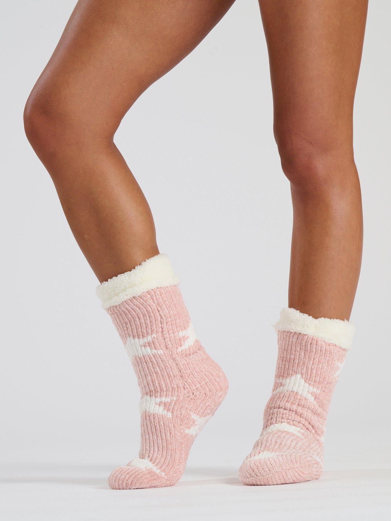 loungeable-loungeable-chenille-star-socks-with-sherpa-lining-pink-starsstillFront