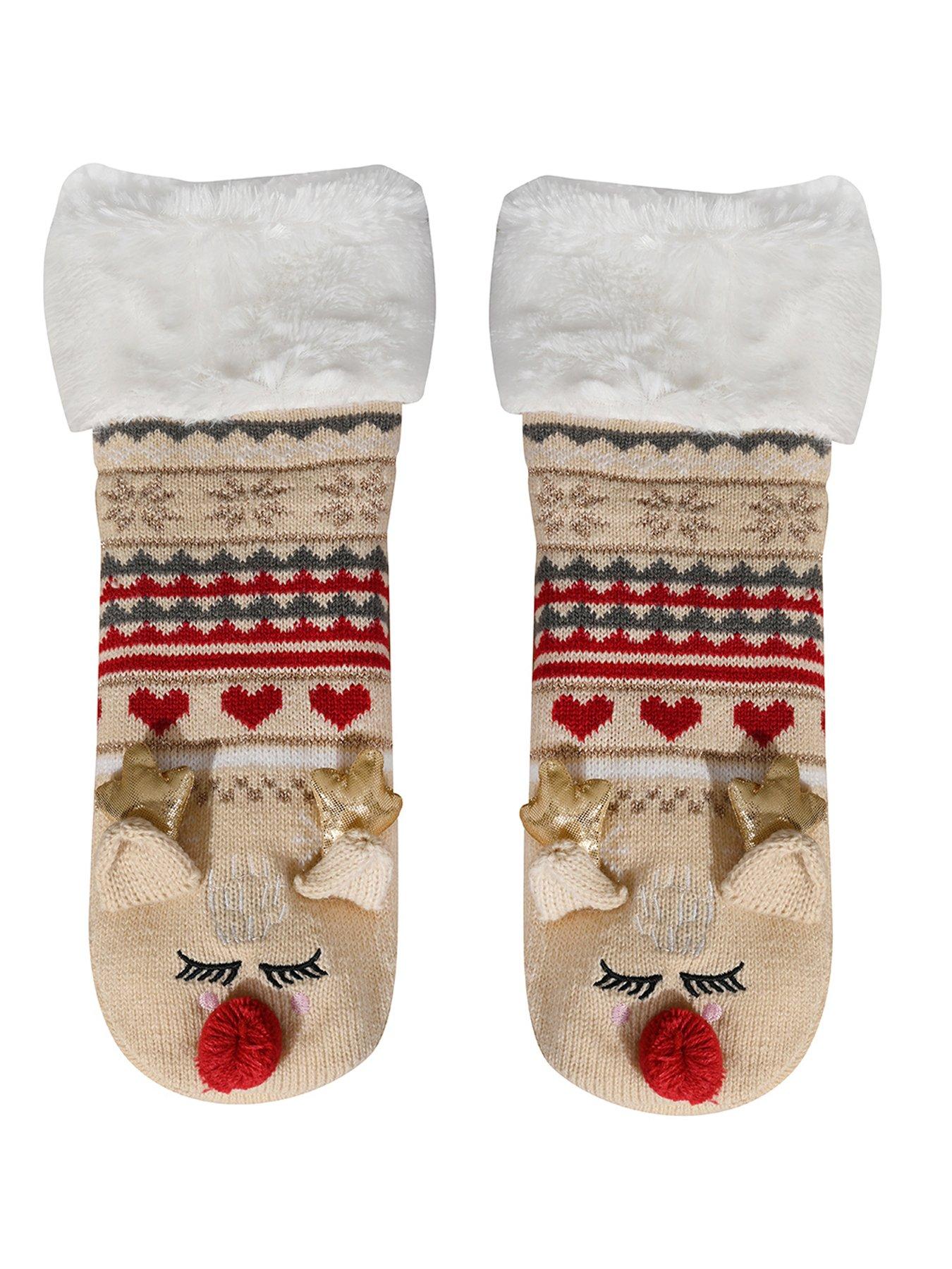 loungeable-loungeable-reindeer-3d-fairaisle-sock-brown