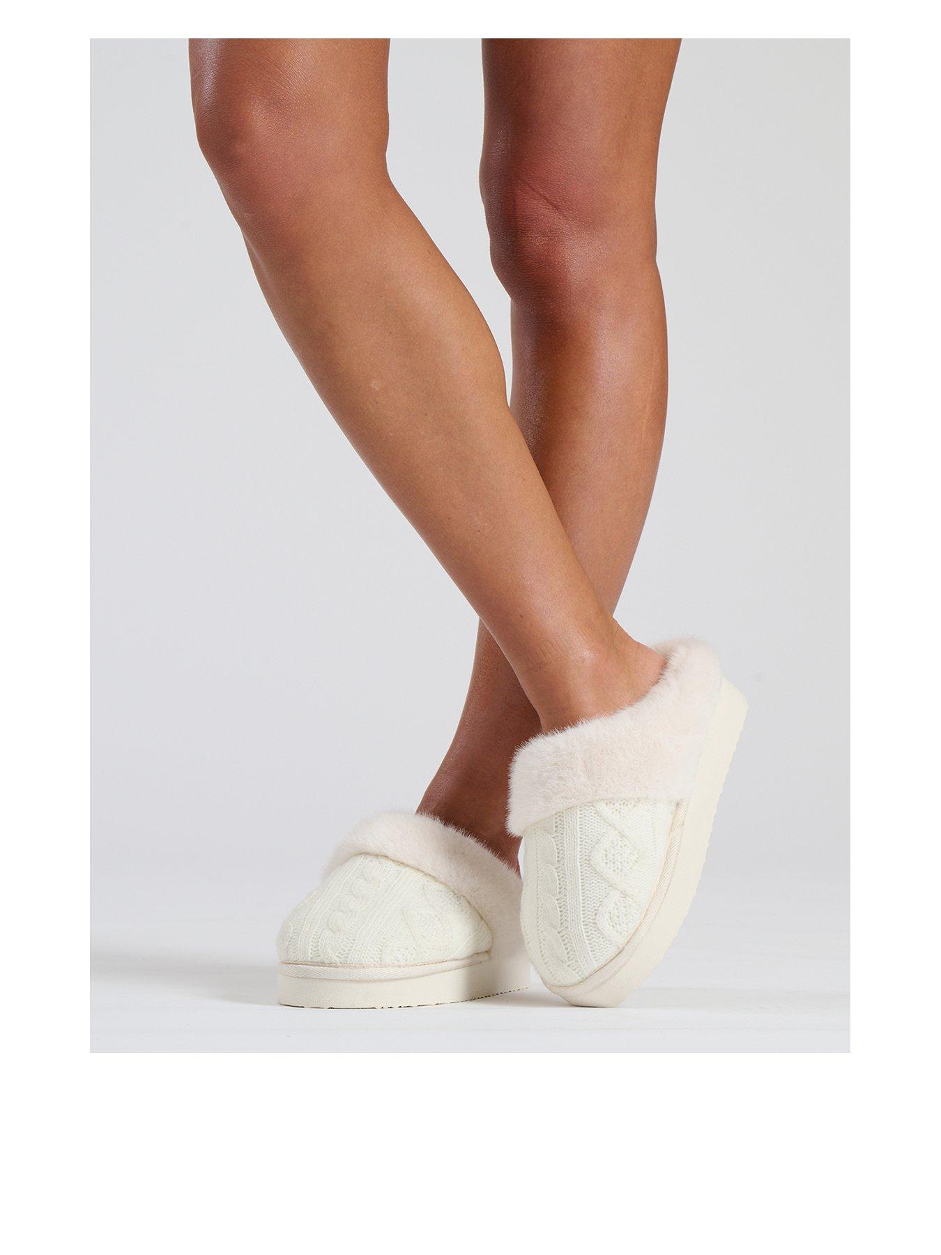 loungeable-loungeable-cable-knit-chunky-mule-slipper-cream