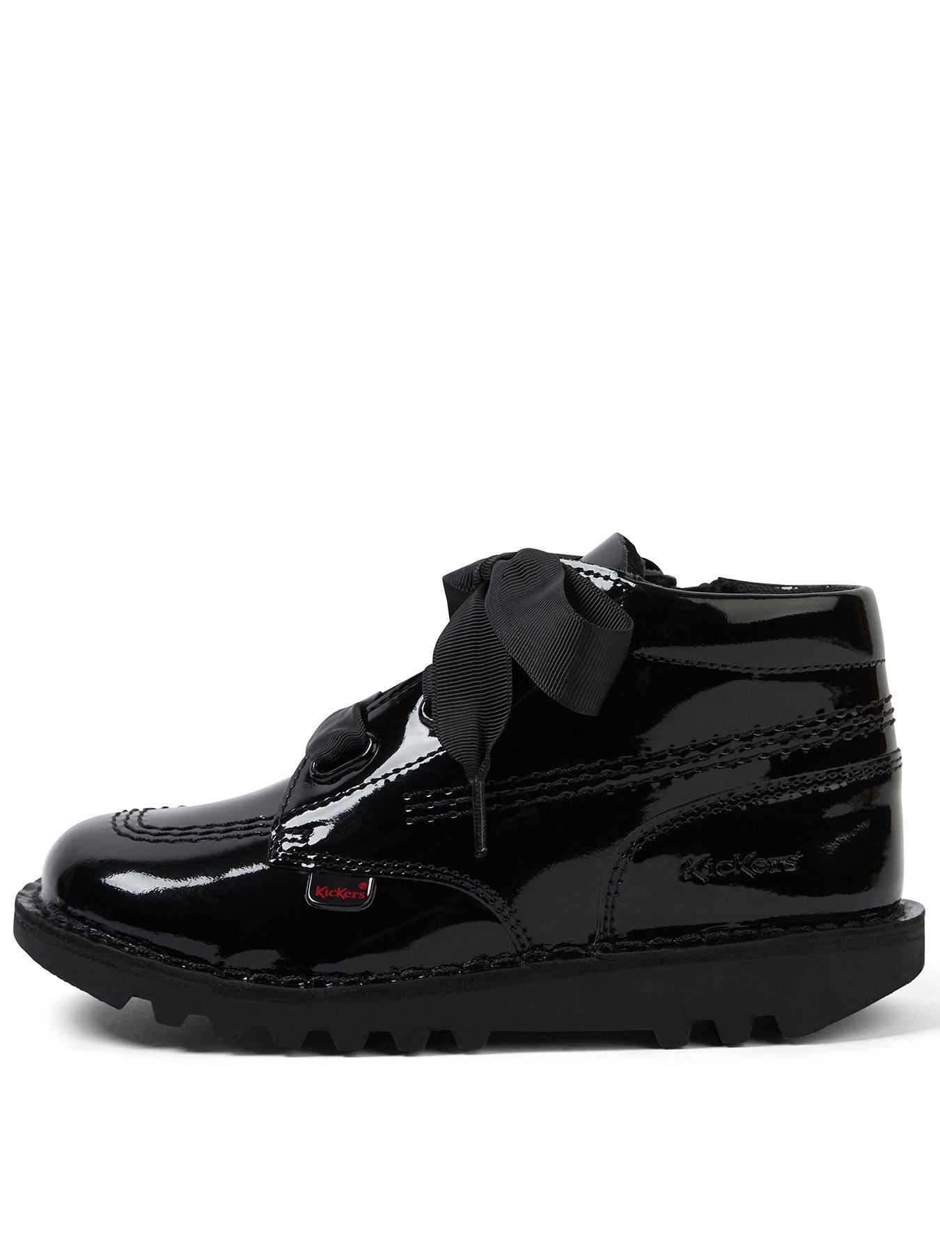 Kickers Girls Kick Hi Ribbon Patent Leather School Boot - Black