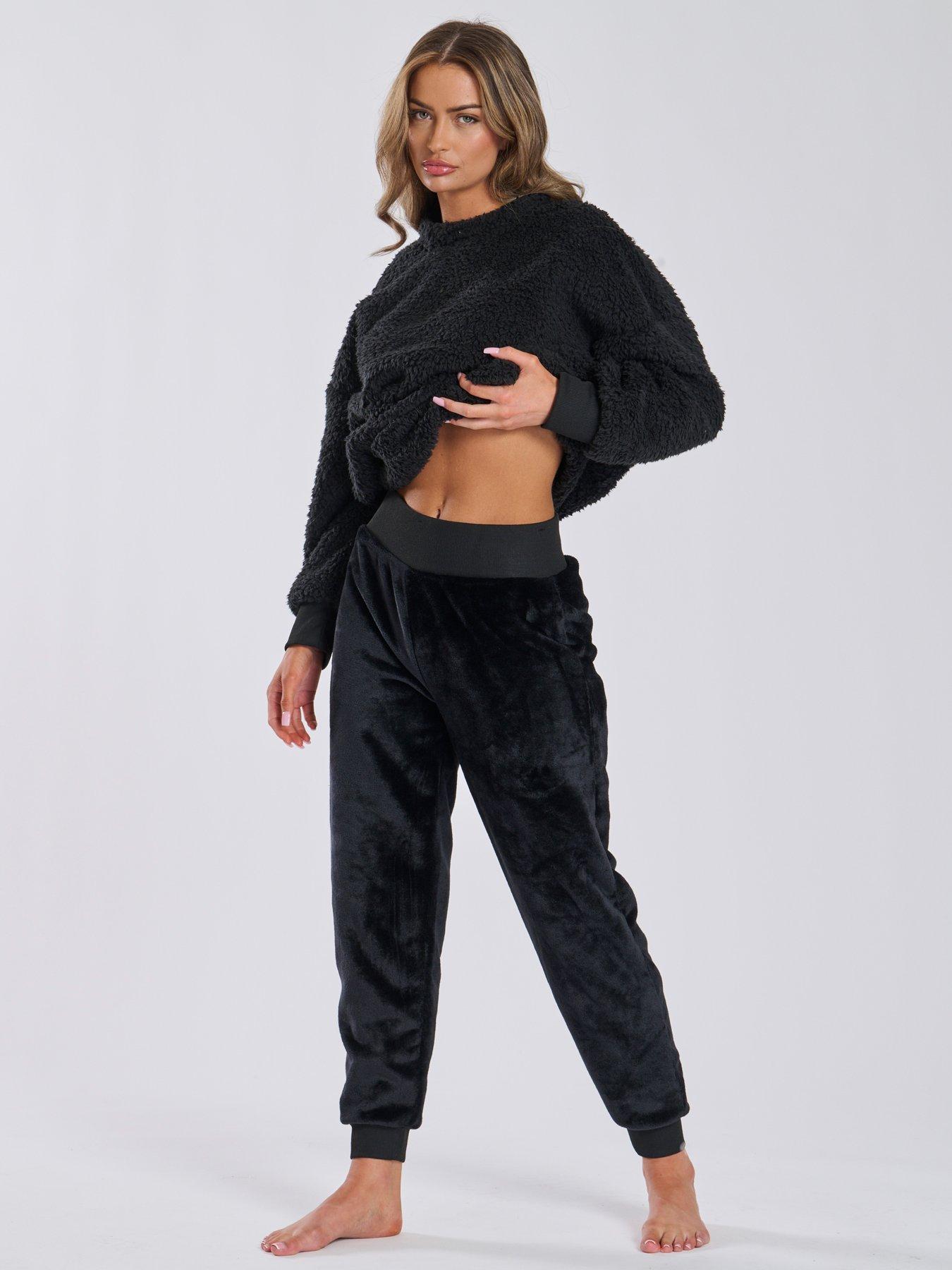 loungeable-loungeable-borg-removable-snood-jumper-amp-luxury-fleece-jogger-lounge-set-blackfront