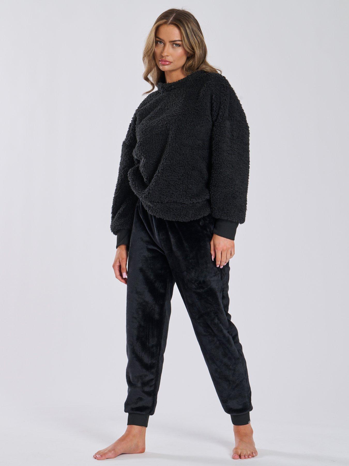 loungeable-loungeable-borg-removable-snood-jumper-amp-luxury-fleece-jogger-lounge-set-blackoutfit