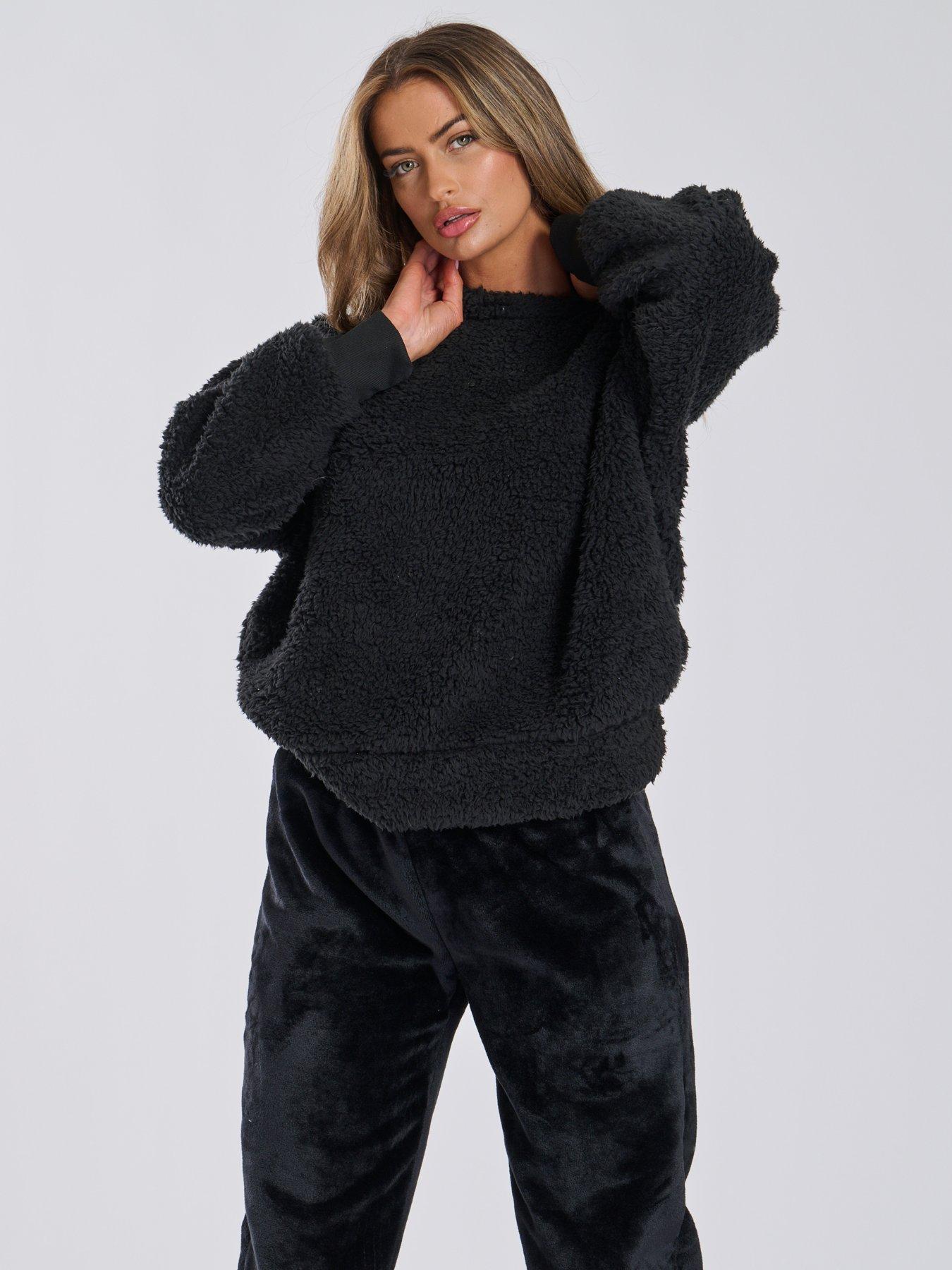 loungeable-loungeable-borg-removable-snood-jumper-amp-luxury-fleece-jogger-lounge-set-blackdetail