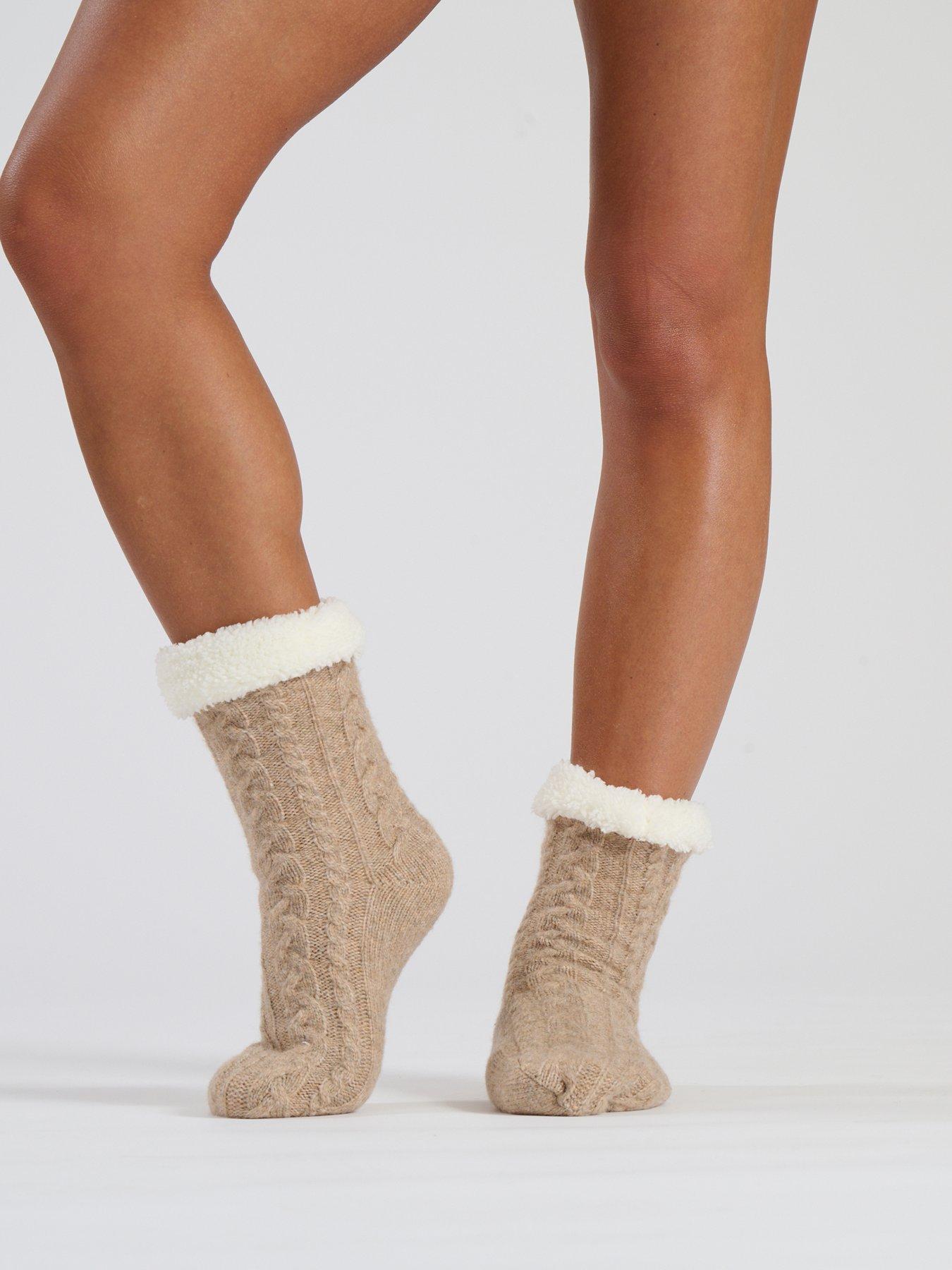 loungeable-loungeable-cable-knit-socks-with-sherpa-lining-dark-oatmeal-marl