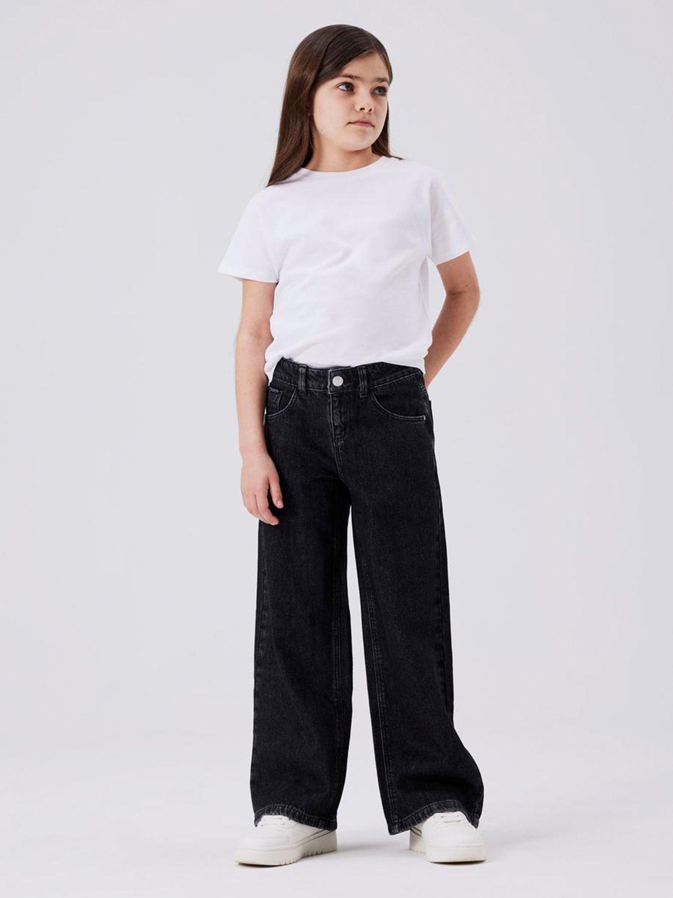 Image 1 of 5 of Name It Girls Rose Wide Leg Jeans - Dark Grey Denim