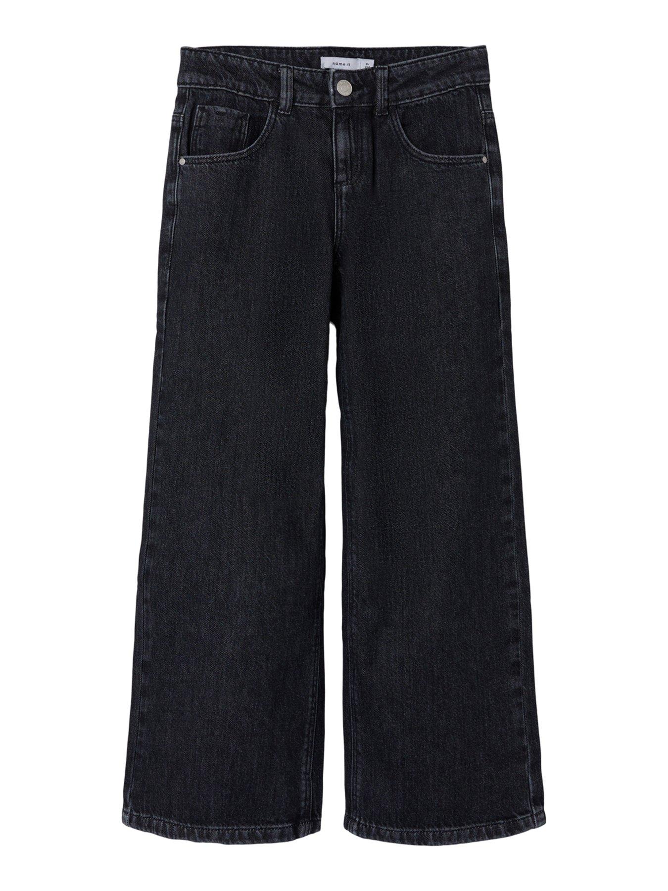 Image 4 of 5 of Name It Girls Rose Wide Leg Jeans - Dark Grey Denim