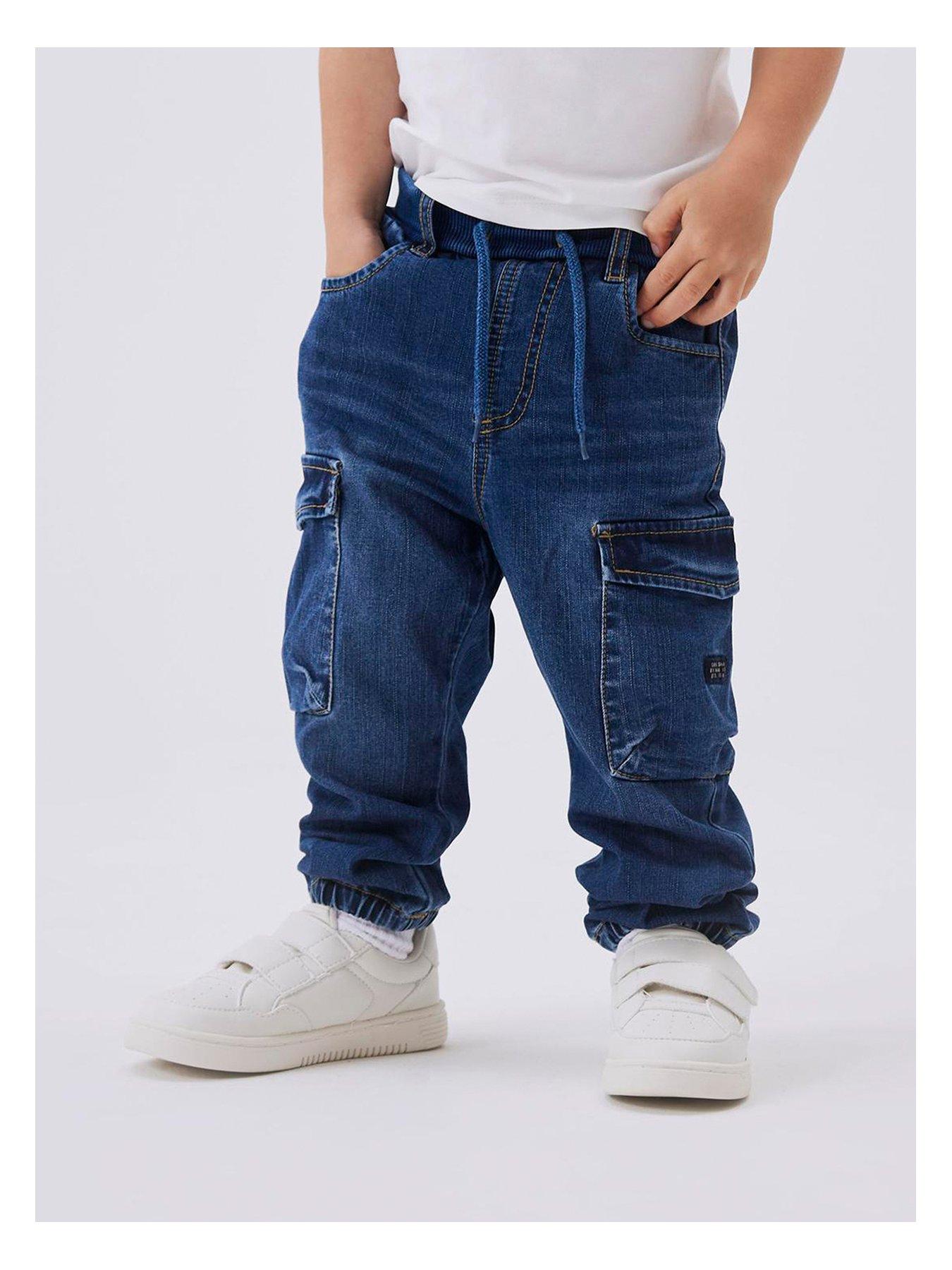 name-it-mini-boys-elasticated-waist-cargo-jeans-dark-blue-denim