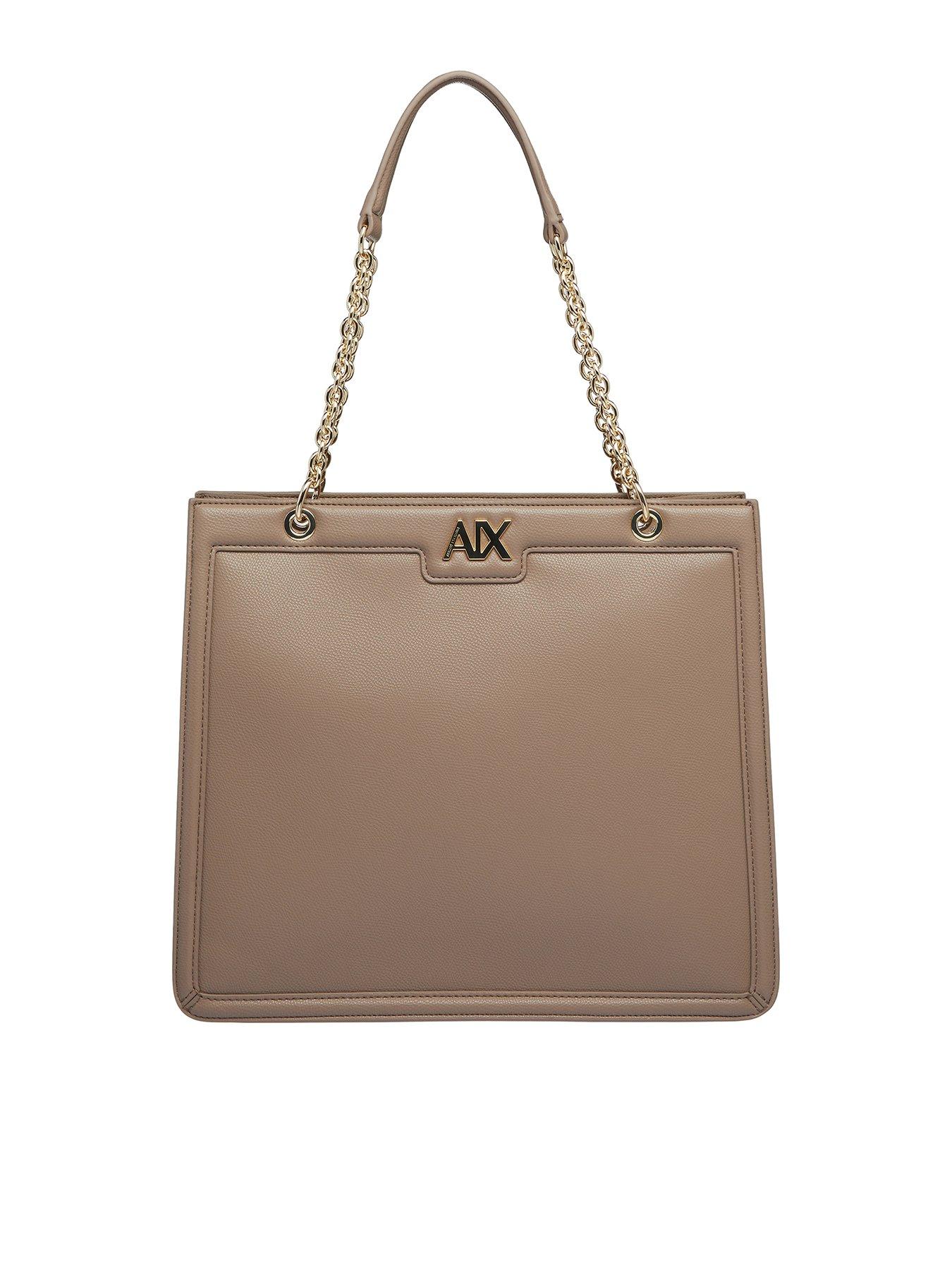 armani-exchange-chain-strap-tote-beigefront