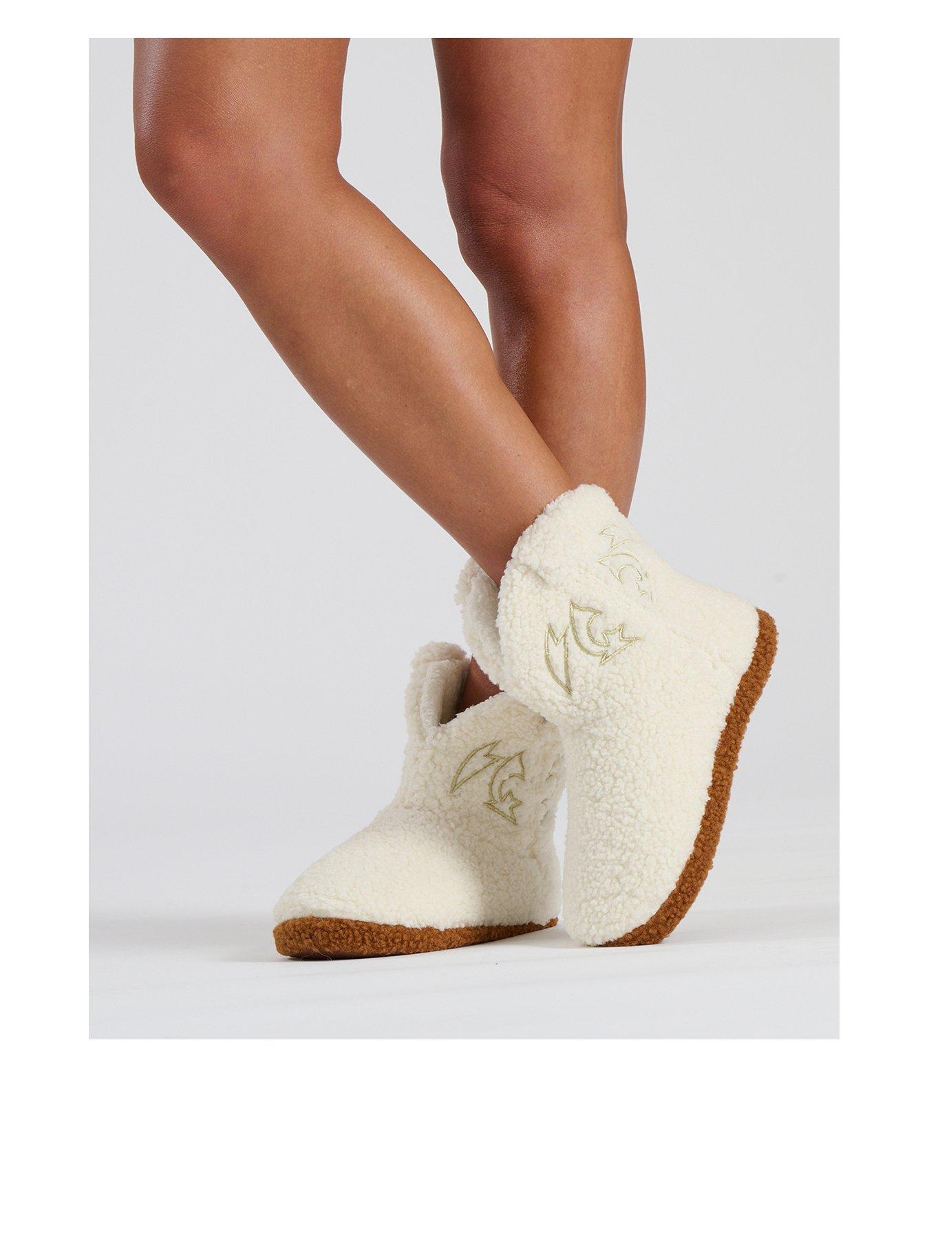 loungeable-neutral-borg-cowboy-bootie-slippers-cream-beige