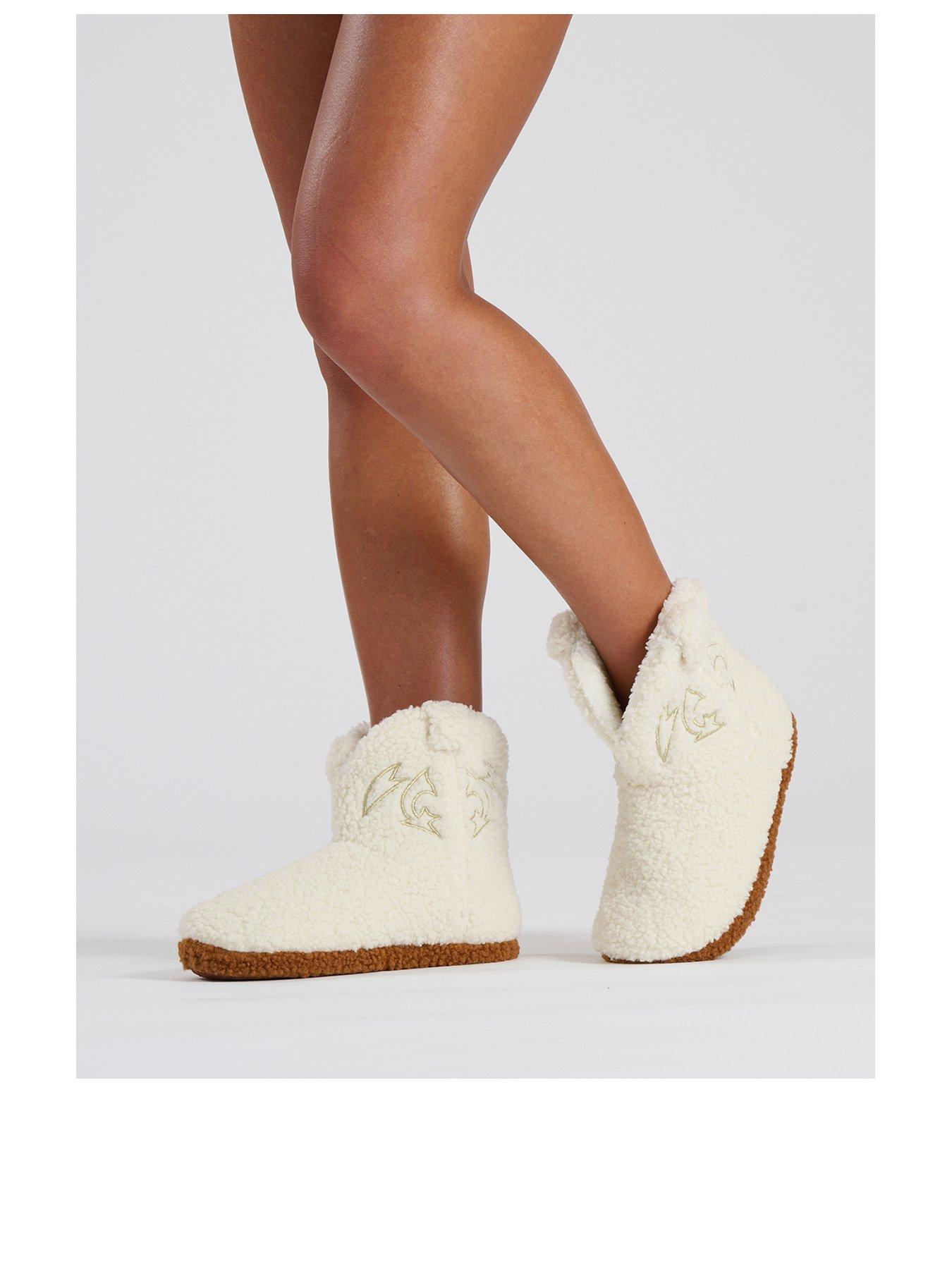 loungeable-neutral-borg-cowboy-bootie-slippers-cream-beigestillFront