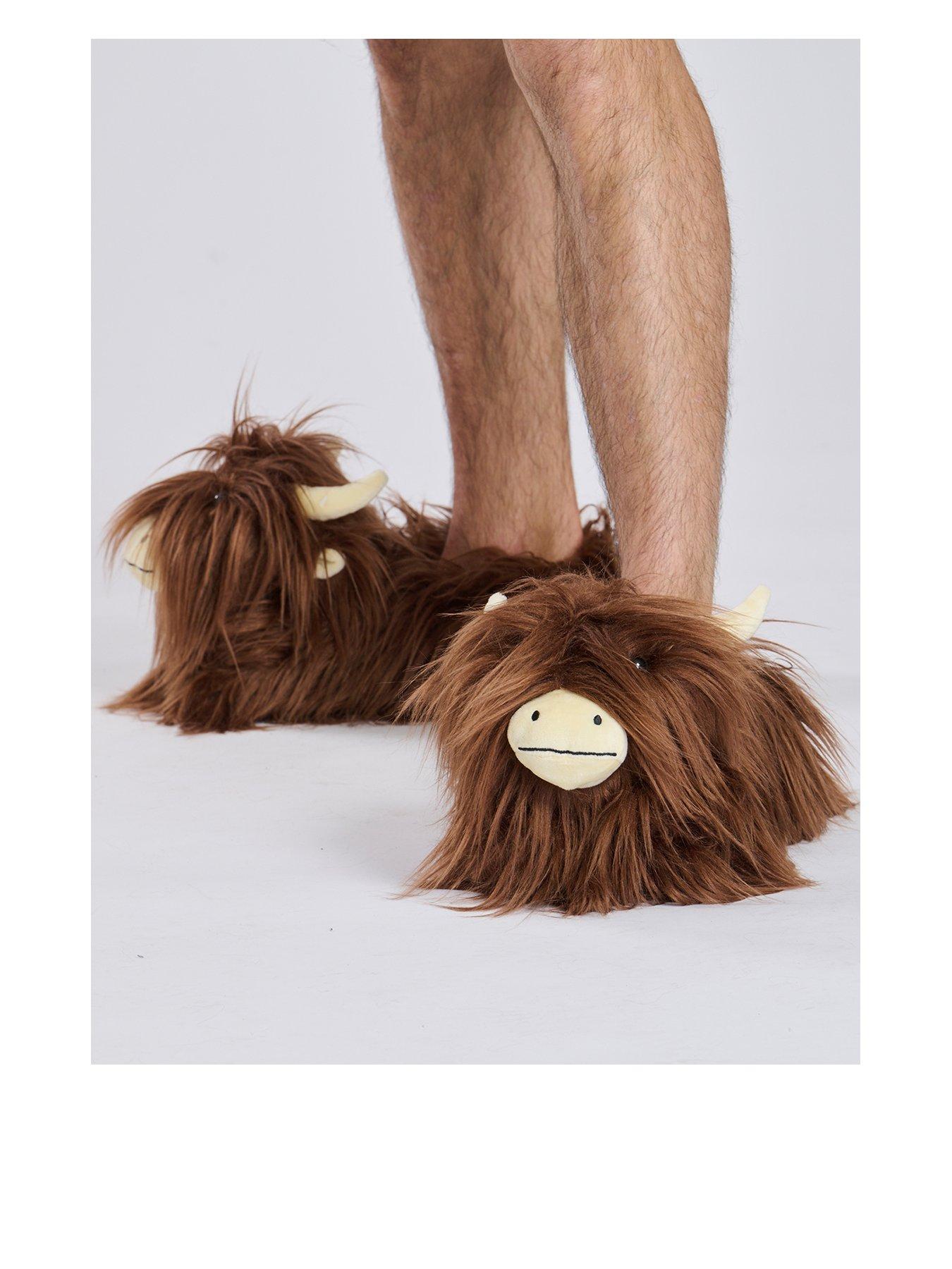 loungeable-long-hair-highland-cow-slipper-brown