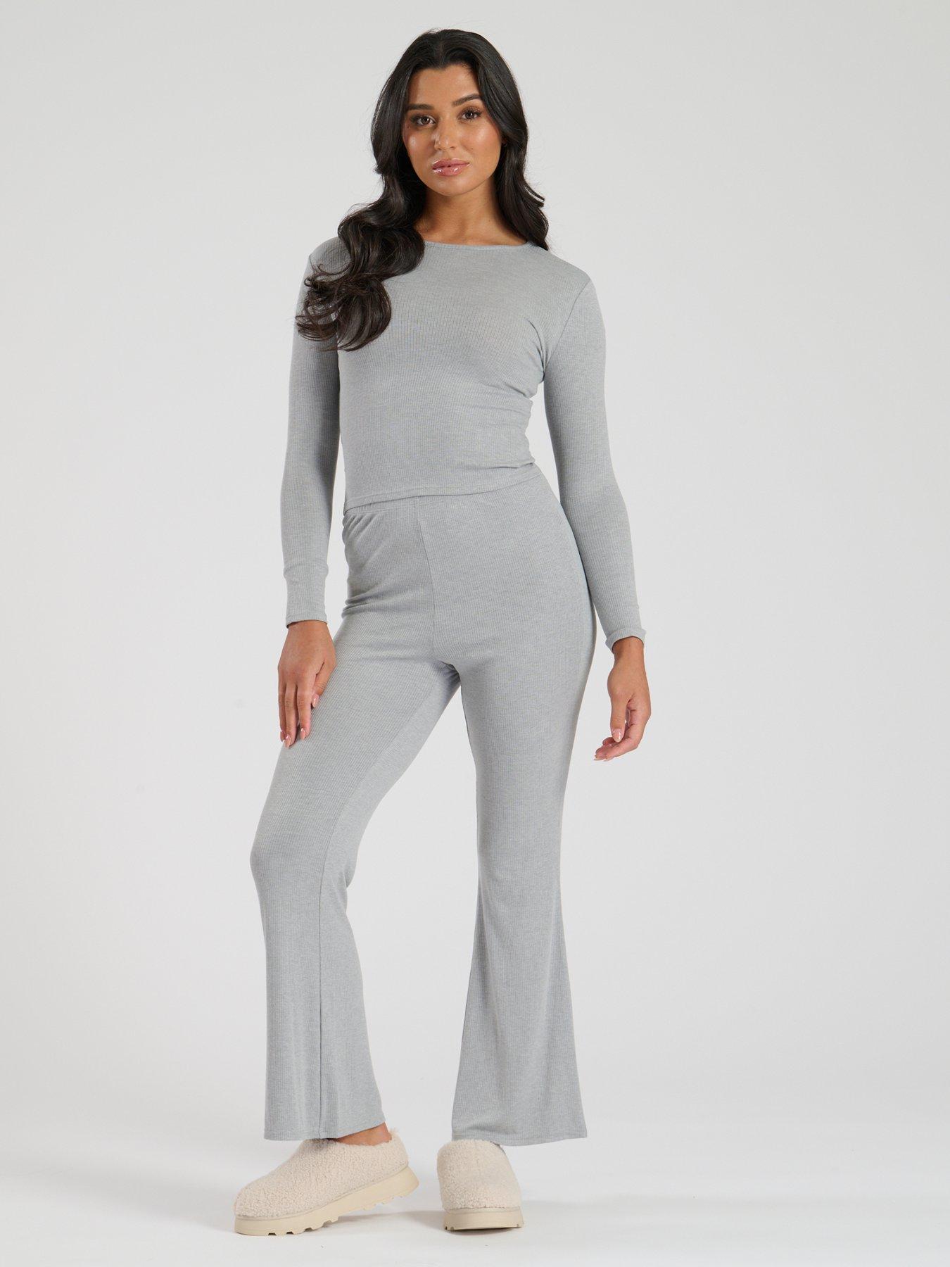 loungeable-loungeable-long-sleeve-top-amp-flared-legging-lounge-set-greysilverback