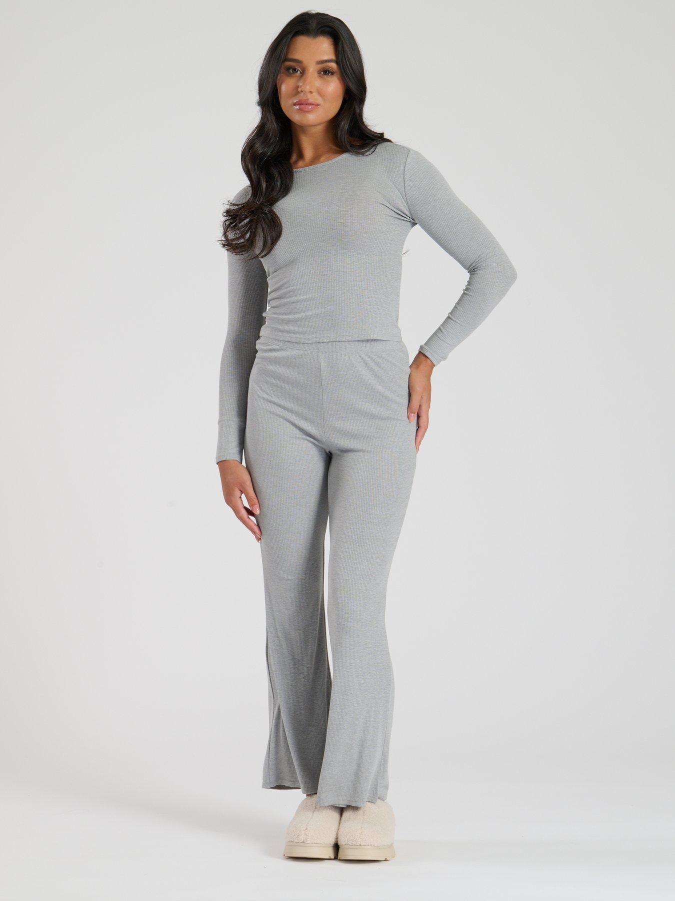 loungeable-loungeable-long-sleeve-top-amp-flared-legging-lounge-set-greysilverdetail