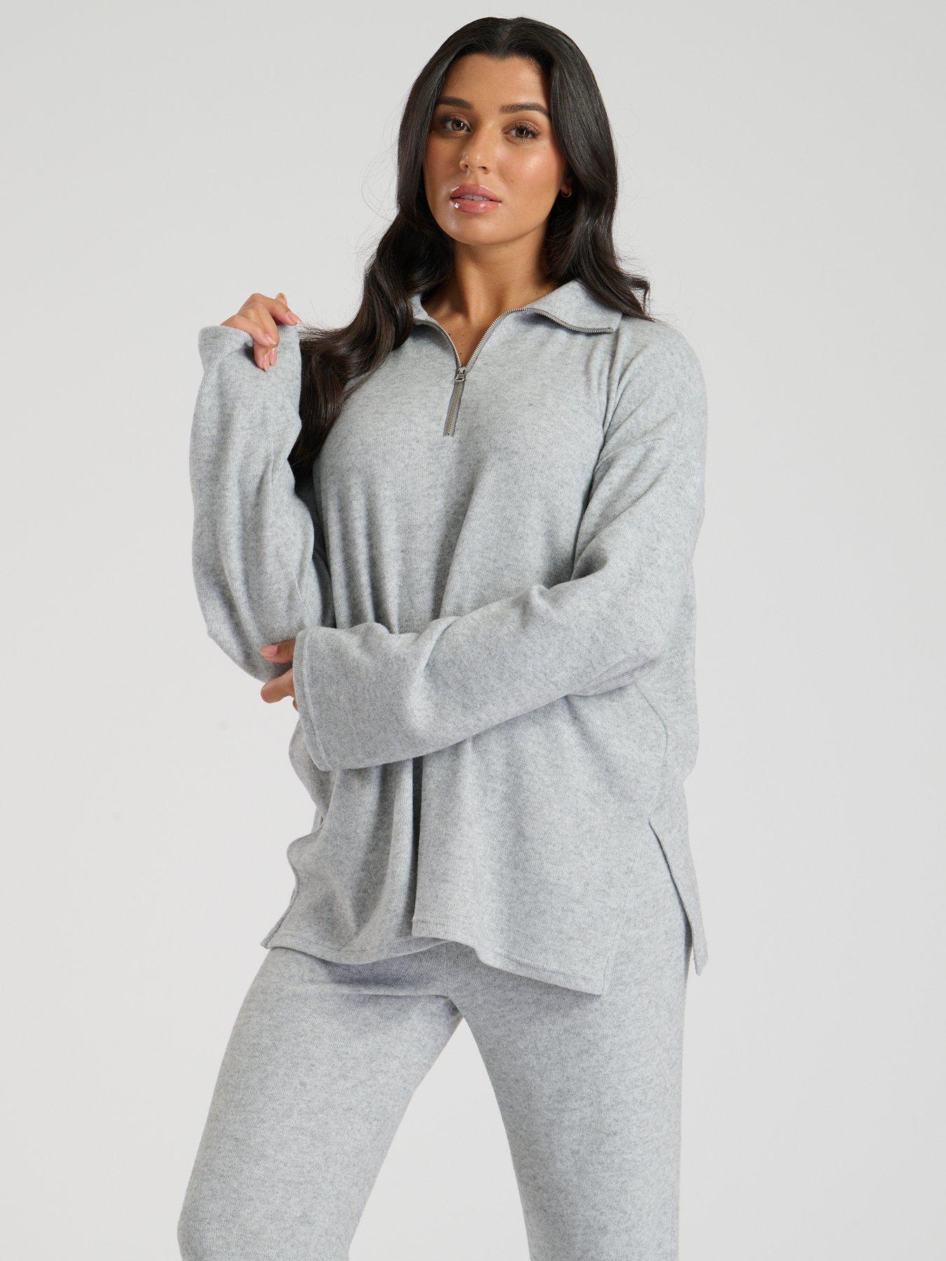 loungeable-loungeable-soft-knit-14-zip-top-greysilver