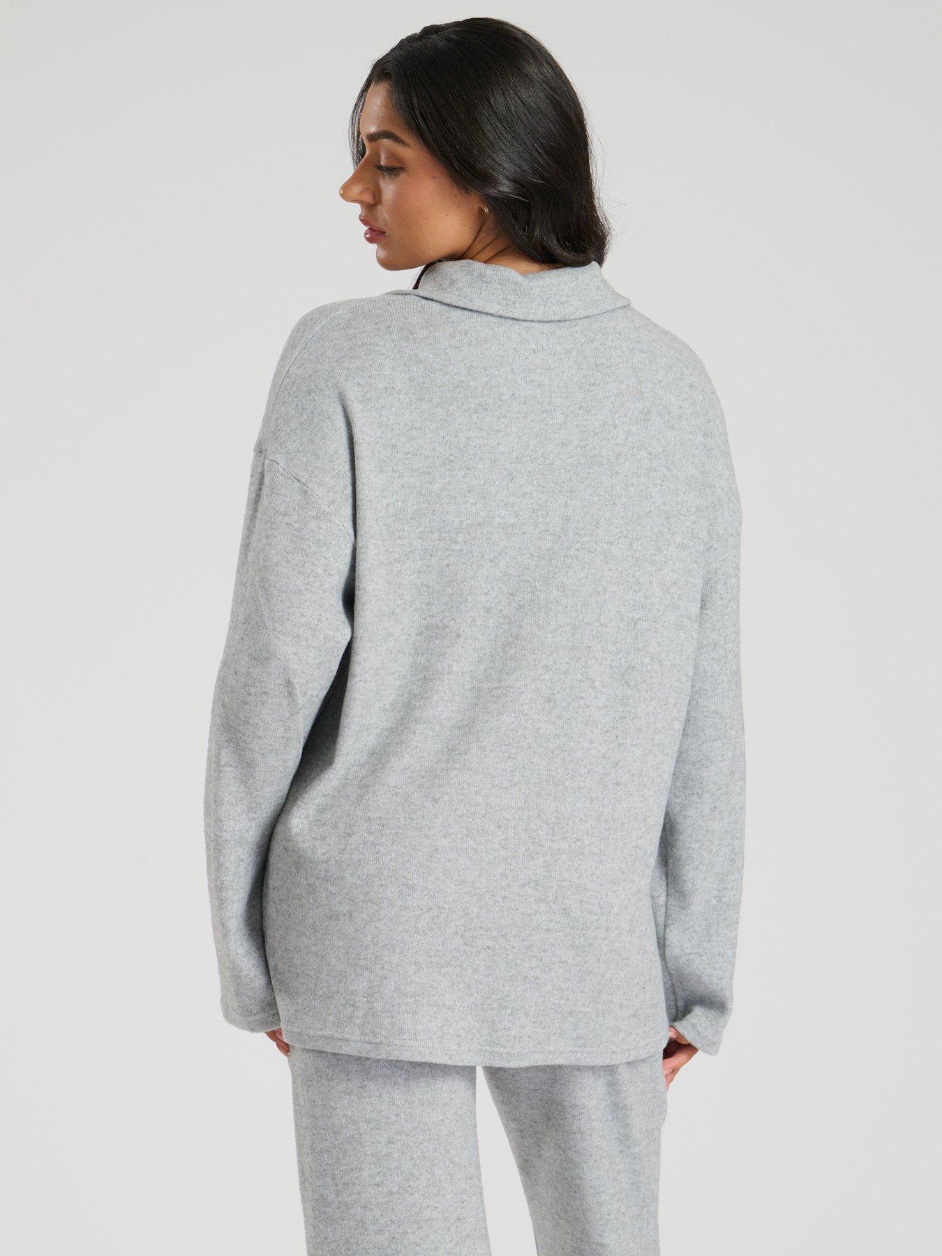 loungeable-loungeable-soft-knit-14-zip-top-greysilverstillFront