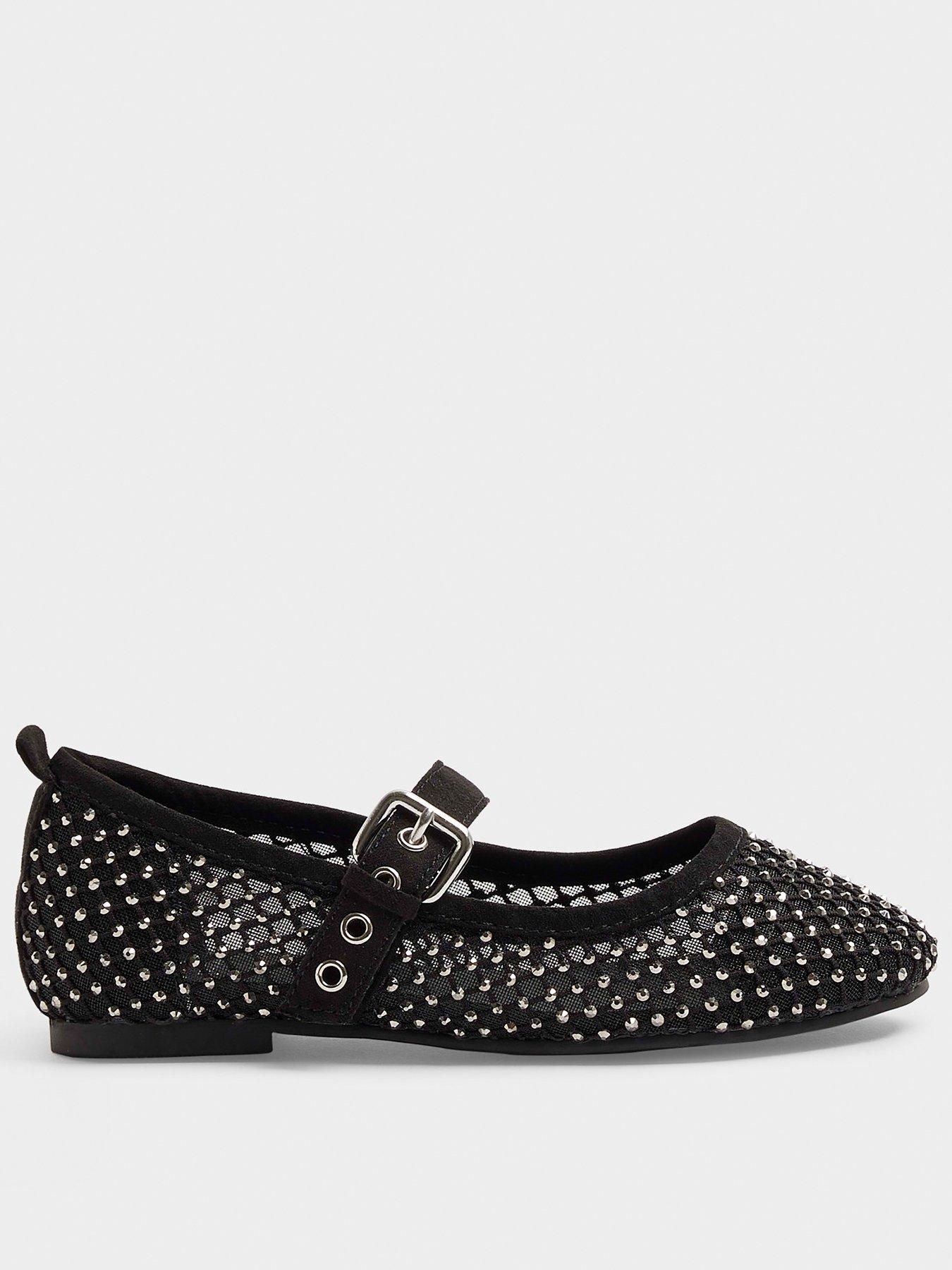 river-island-girls-mesh-diamante-ballet-pumps-blackfront