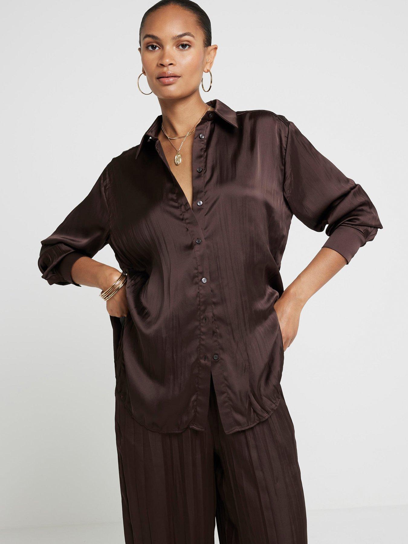 river-island-crinkle-satin-shirt-dark-brown