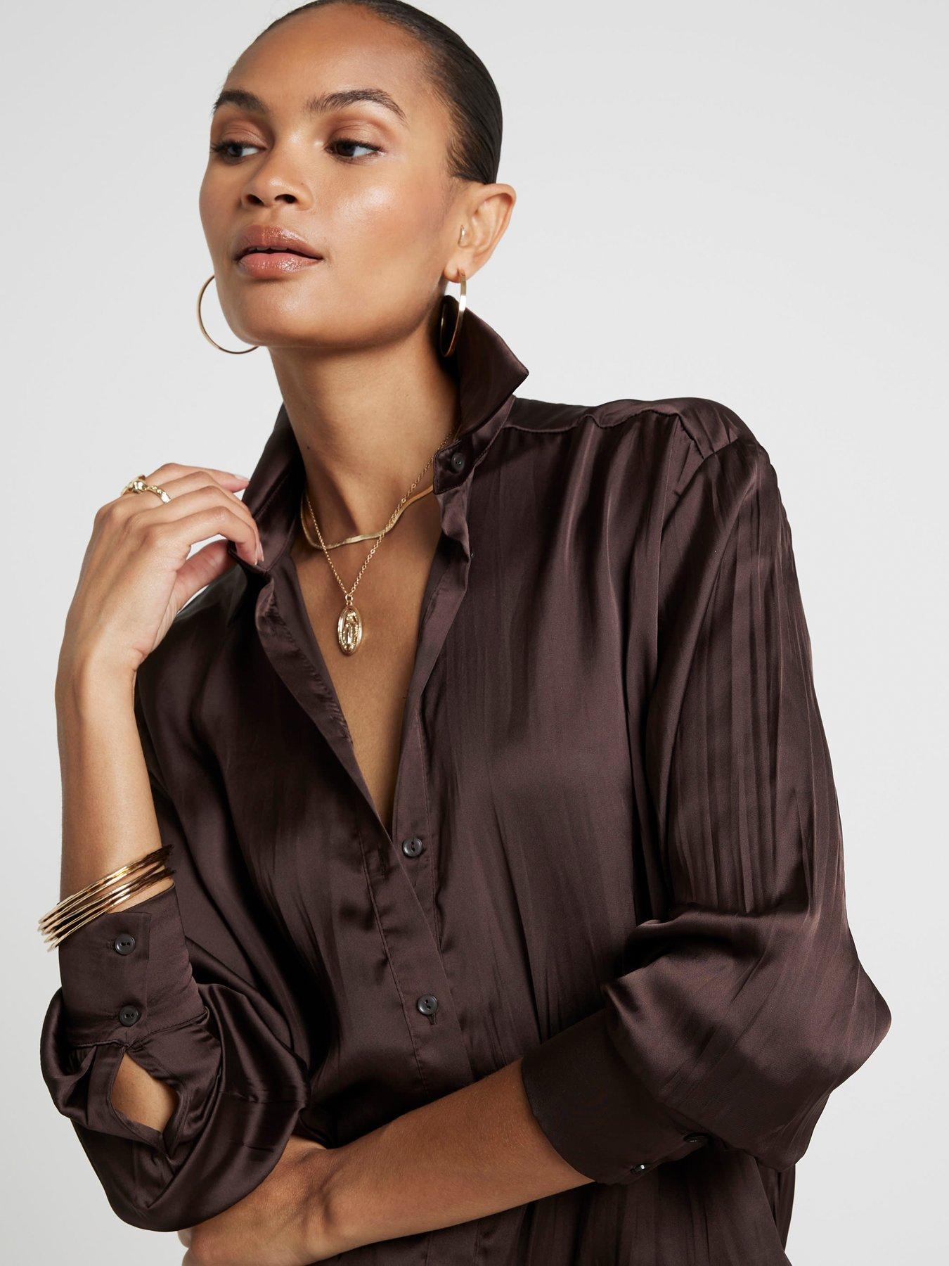 river-island-crinkle-satin-shirt-dark-brownoutfit