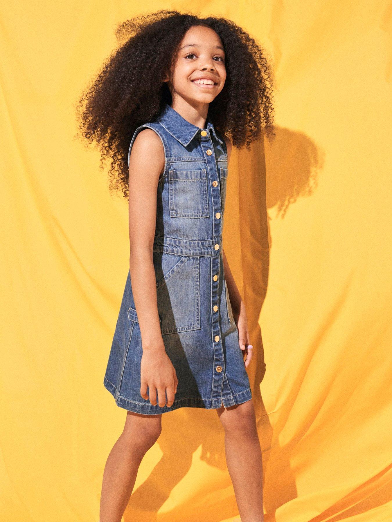 Girls denim pinafore dress hotsell