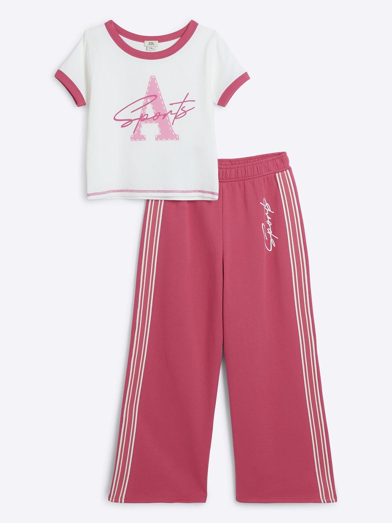 River Island Girls Ringer Tee And Jogger Set Pink Very Ireland