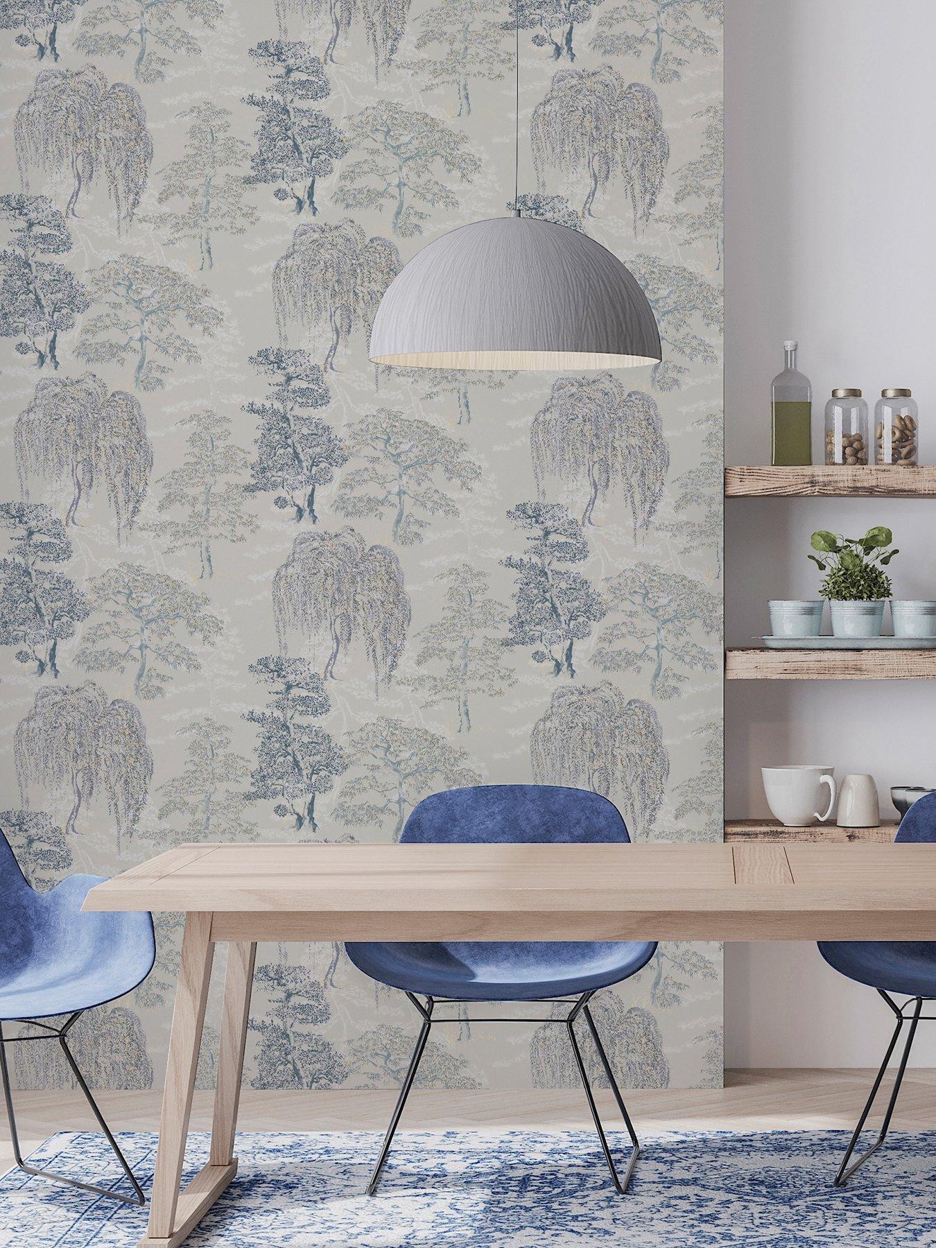 undefined Oriental Garden Soft Blue Wallpaper
