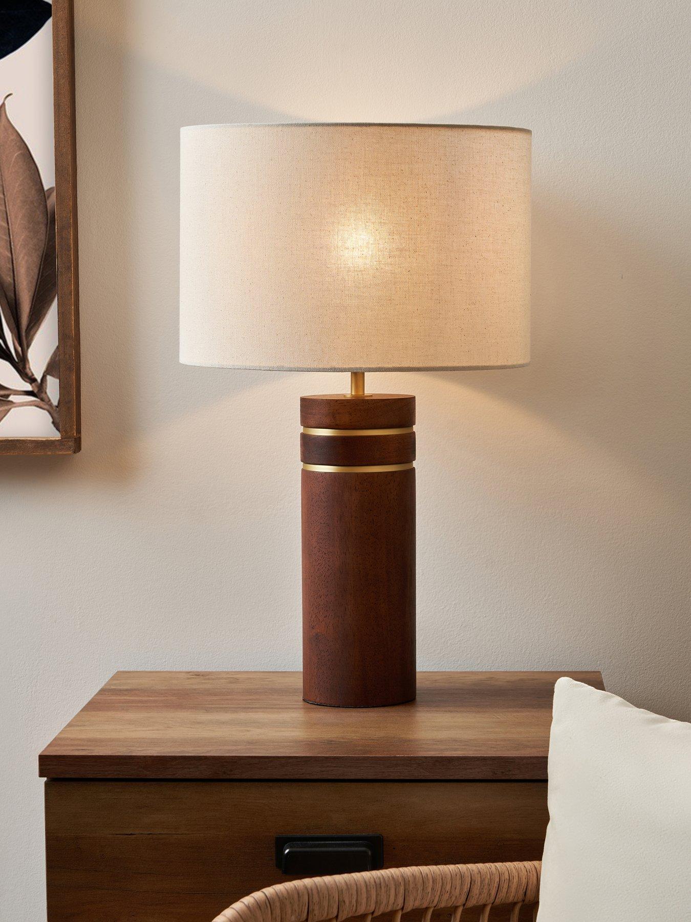 The Very Collection Wooden Table Lamp with Brass Bands