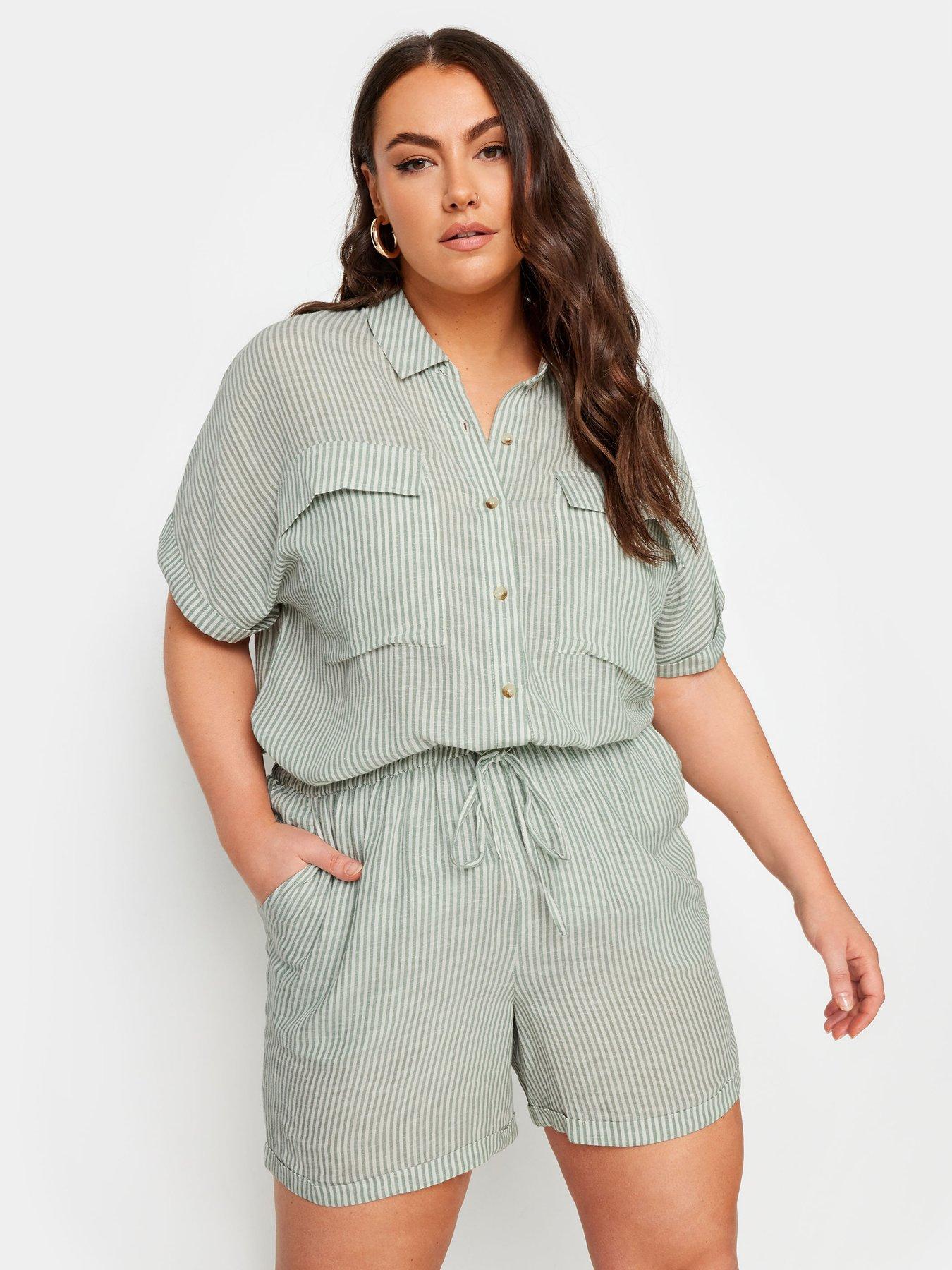 yours-linen-stripe-short-co-ord-green