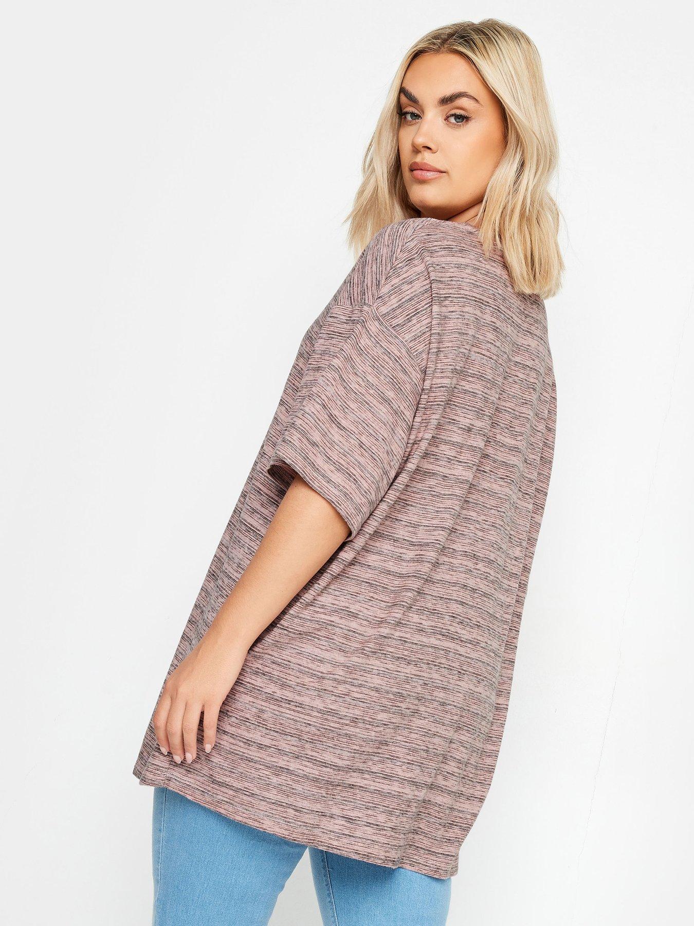 yours-striped-oversized-top-pinkstillFront