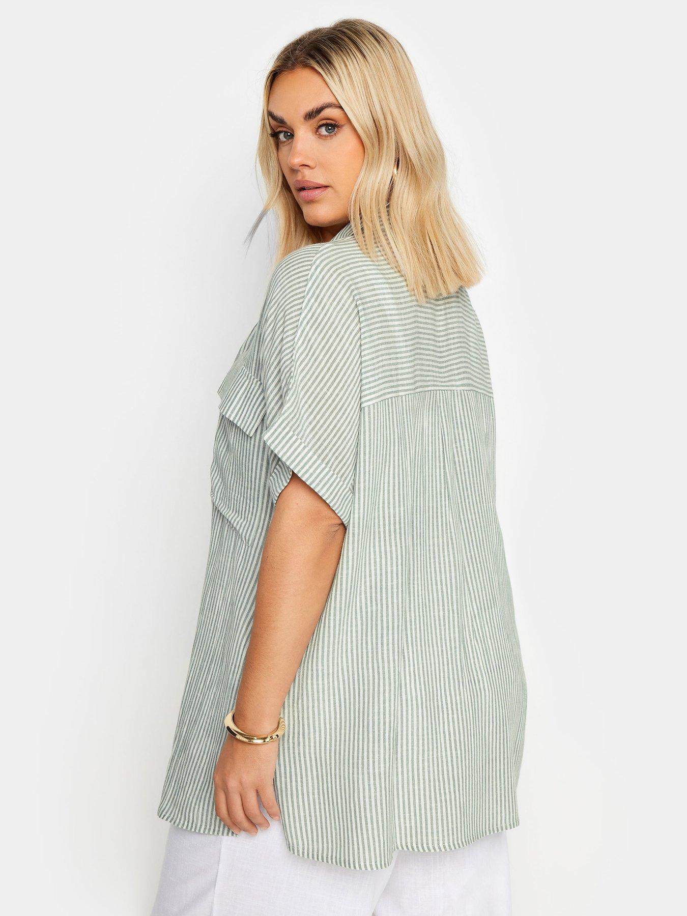 yours-short-sleeve-linen-pinstripe-shirt-greenstillFront