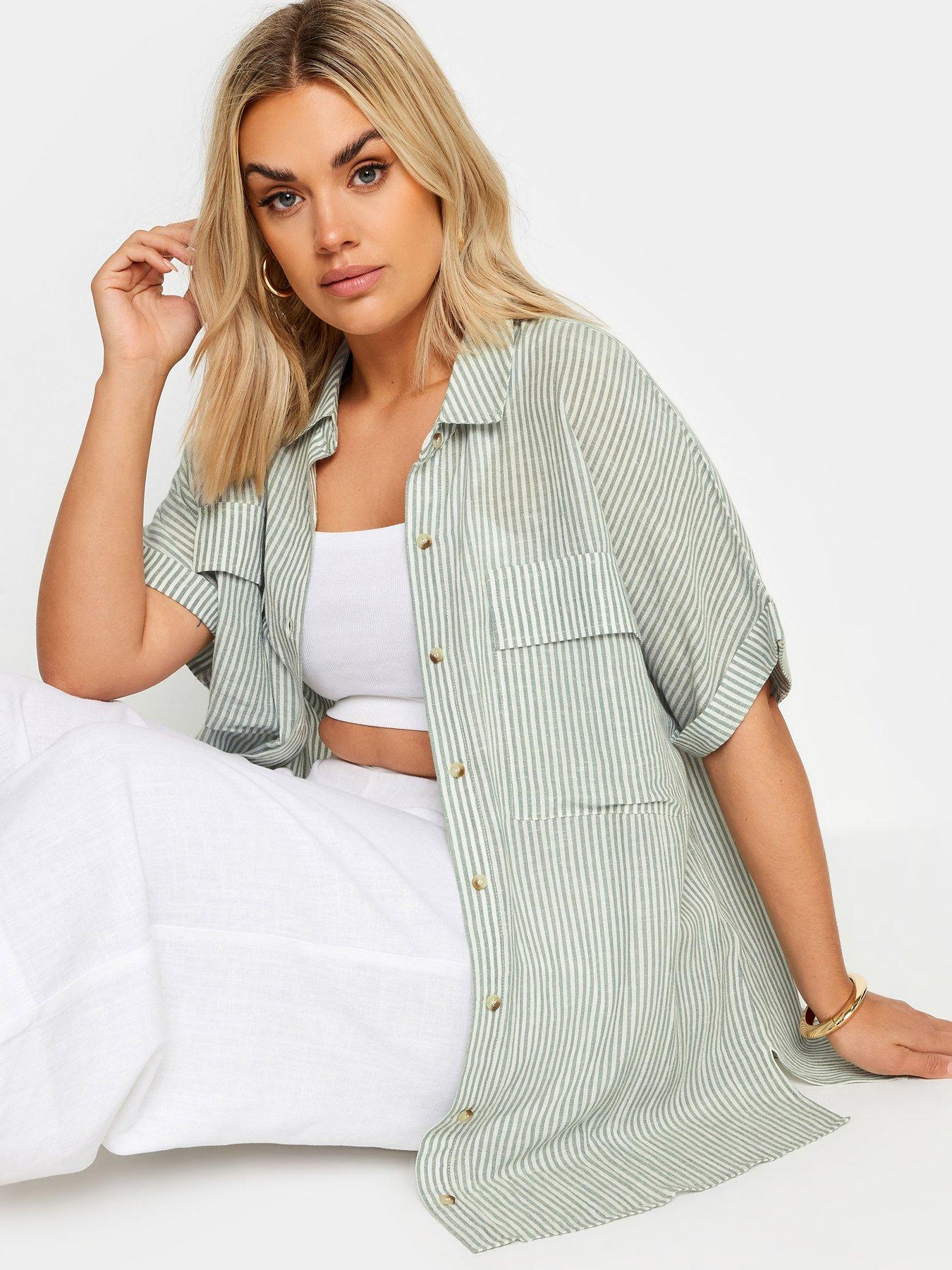 yours-short-sleeve-linen-pinstripe-shirt-greenoutfit