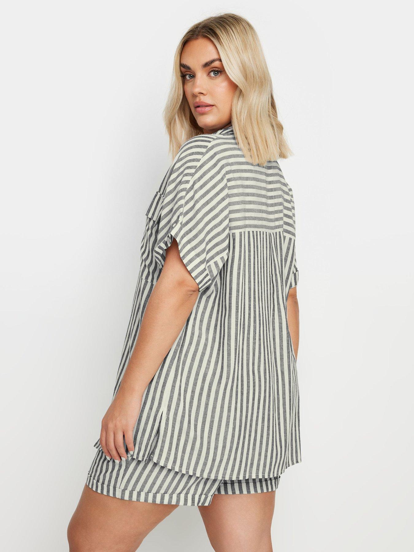 yours-short-sleeve-linen-pinstripe-shirt-blackstillFront