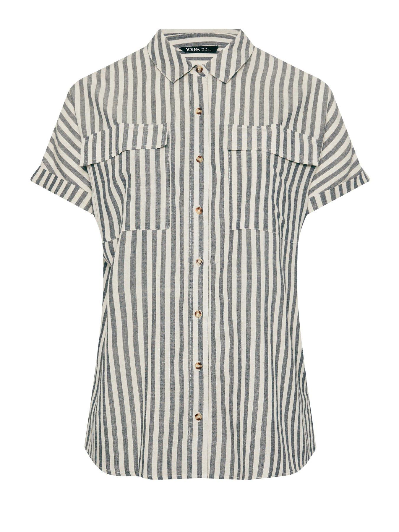 yours-short-sleeve-linen-pinstripe-shirt-blackoutfit